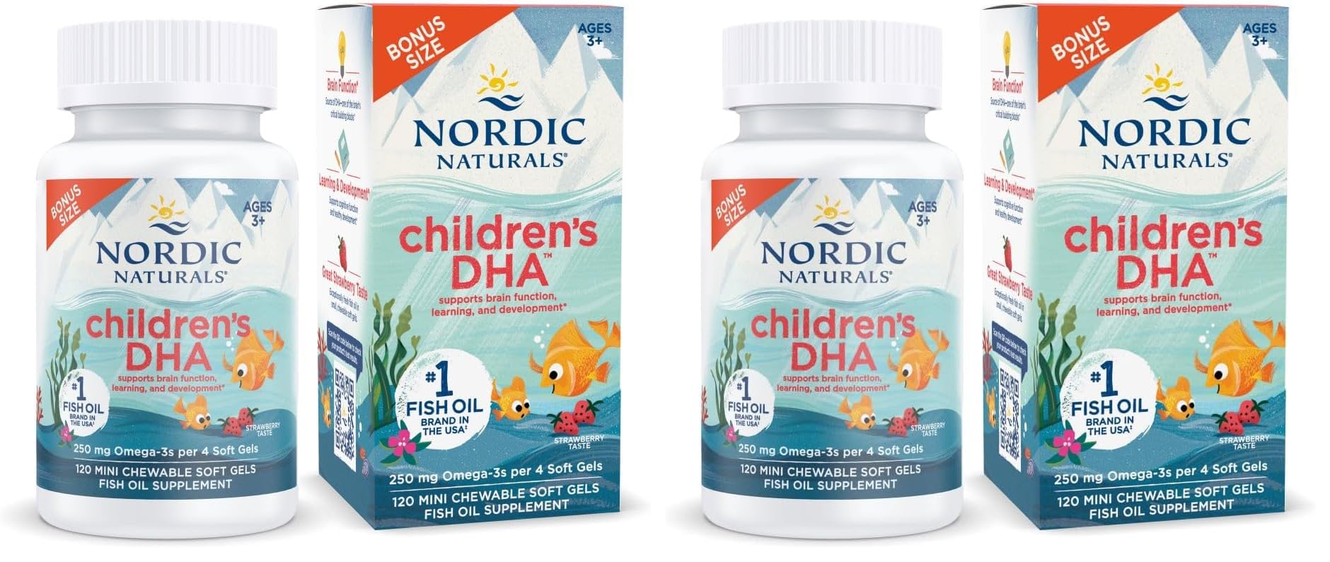 Nordic Naturals Children’s DHA, Strawberry - 120 Mini Chewable Soft Gels for Kids - 250 mg Omega-3 with EPA & DHA - Brain Development & Function - Non-GMO - 30 Servings (Pack of 2) Nordic Naturals buy supplements canada