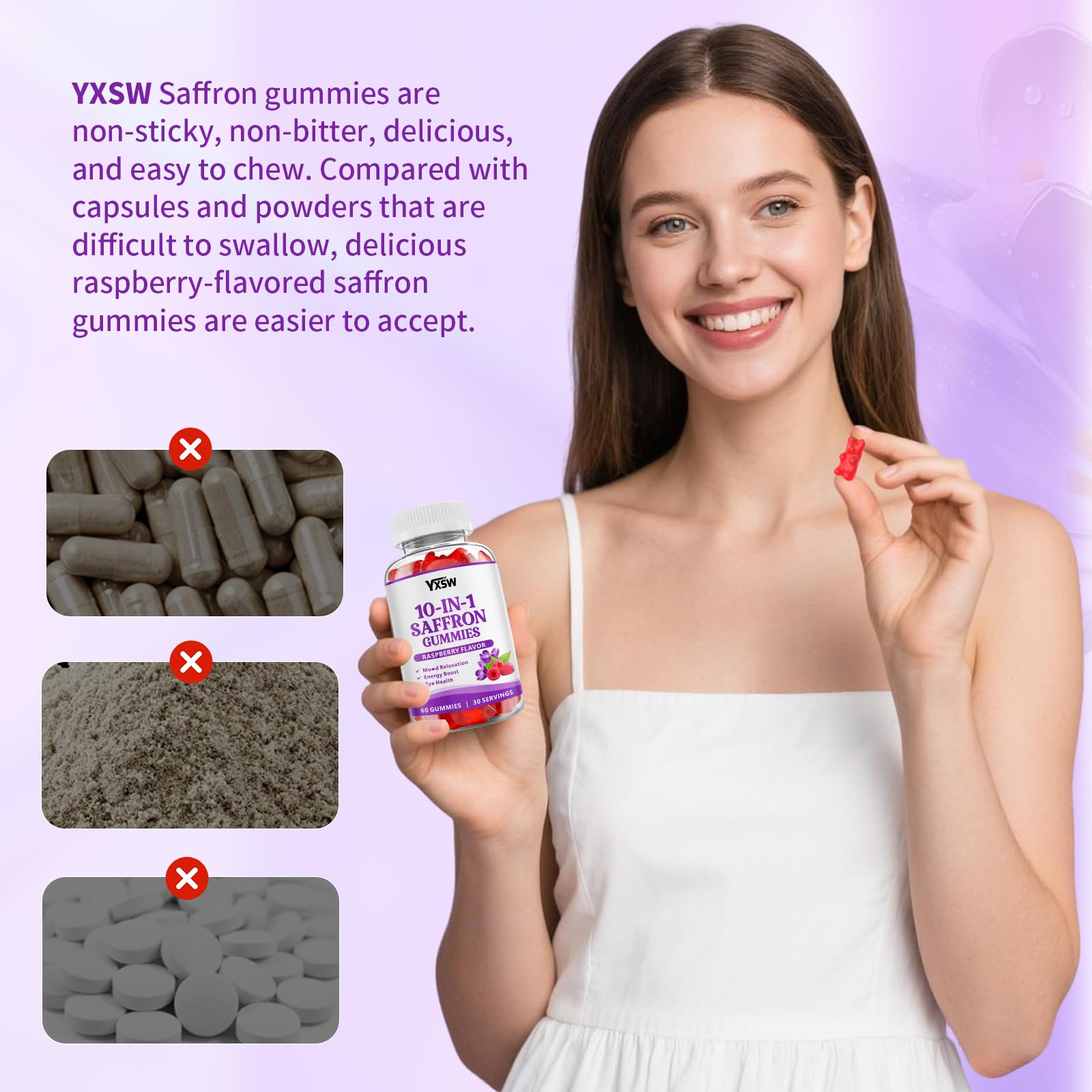 YXSW Saffron Gummies, Saffron Supplements for Kids & Adults with Ashwagandha, L-Theanine, Lemon Balm, Vitamin D3, B6, Magnesium & Zinc - Support Focus, Relaxation, Raspberry Flavor, 120 Count YXSW buy supplements canada