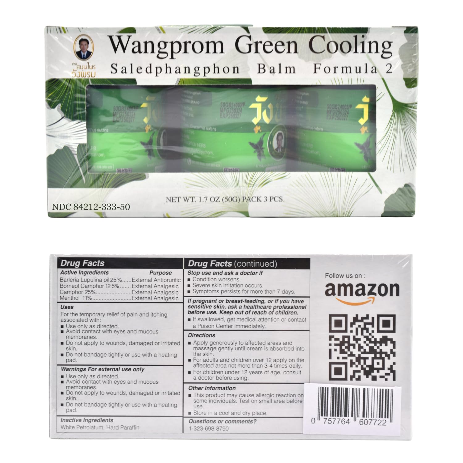 Wang Prom Herbal Balm 50g (Pack of 3) (Green) WANG PROM buy supplements canada