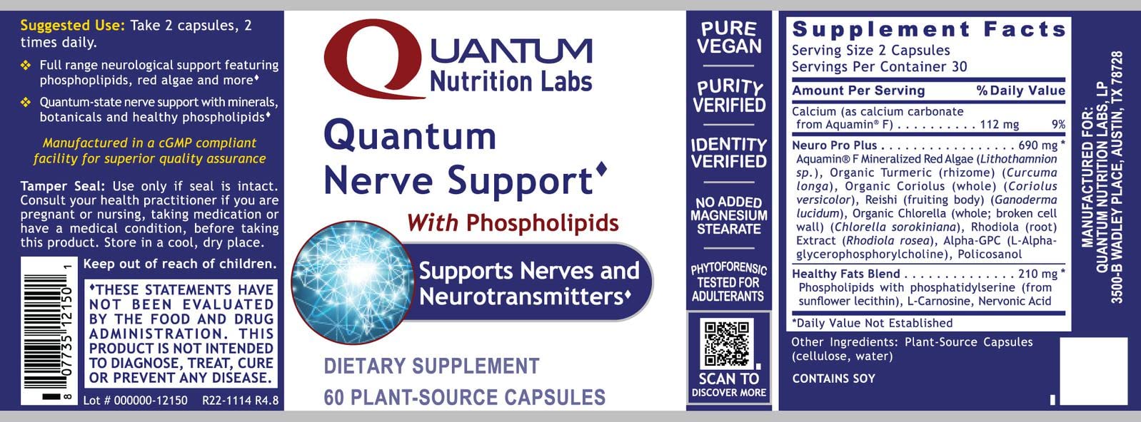 Quantum Nutrition Labs Nerve Support - Nerve Health Supplements, Brain Supplements, Nootropic with Rhodiola Rosea, Brain & Nerve Health - 60 Vegetarian Capsules Quantum Nutrition buy supplements canada
