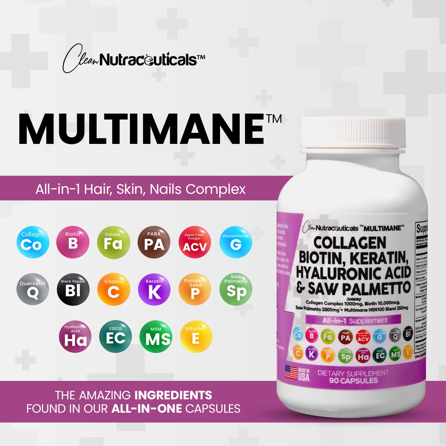 Collagen Pills 1000mg Biotin 10000mcg Keratin Saw Palmetto 2500mg 90 Ct Clean Nutraceuticals buy supplements canada