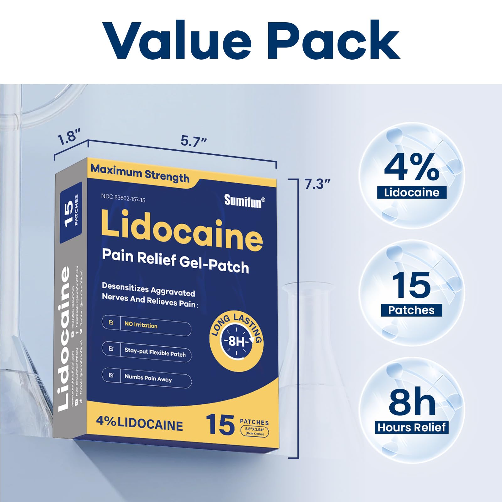 Sumifun 4% Lidocaine Pain Relief Patches 15 Counts Maximum Strength Numbing Gel Patch for Back Knee Neck Joint Ache Muscle Soreness Topical Analgesic Sumifun buy supplements canada