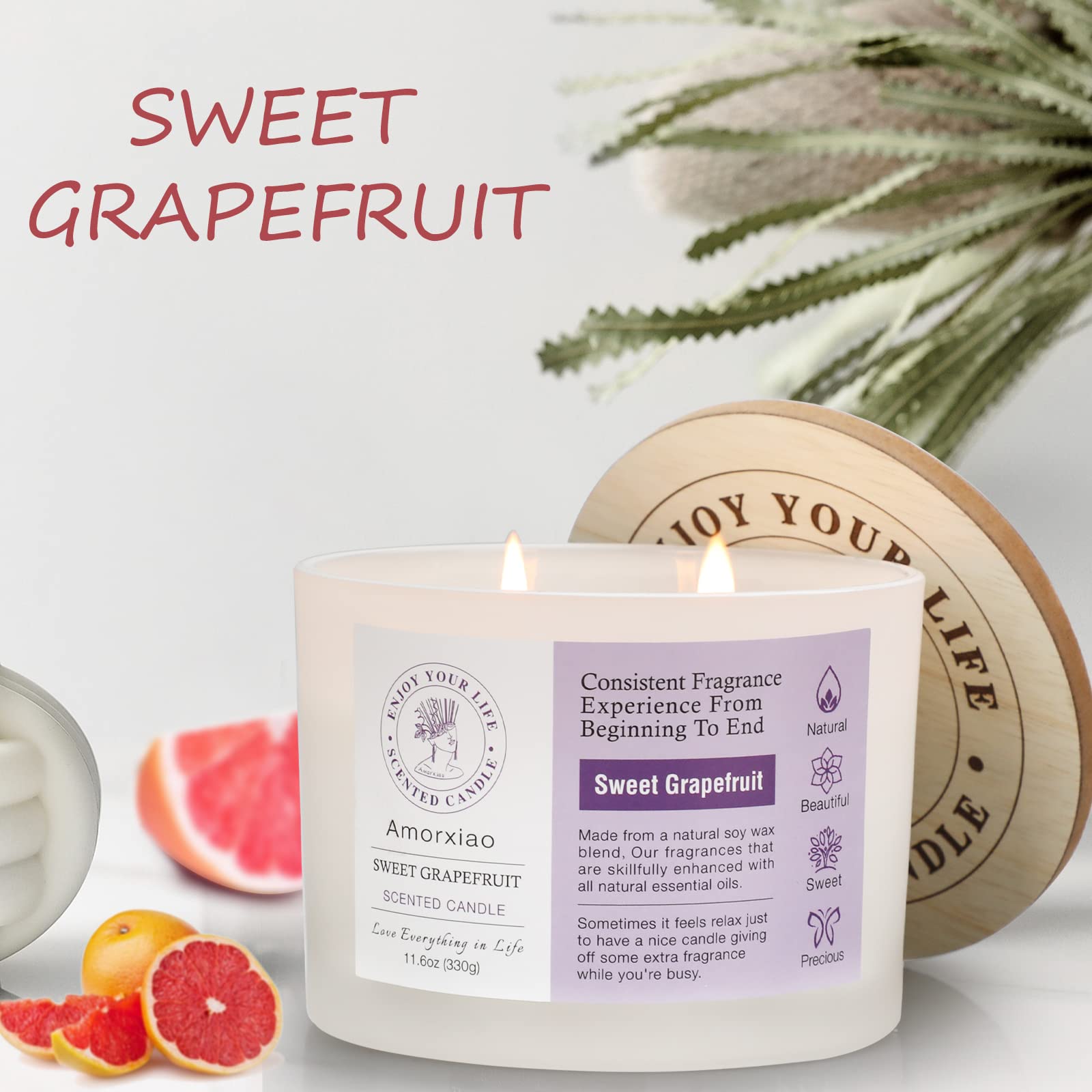 3 Pack Candles for Home Scented, 34.8 oz 240 Hour Long Lasting Candles Set, Grapefruit &Lavender ROSIANS buy supplements canada