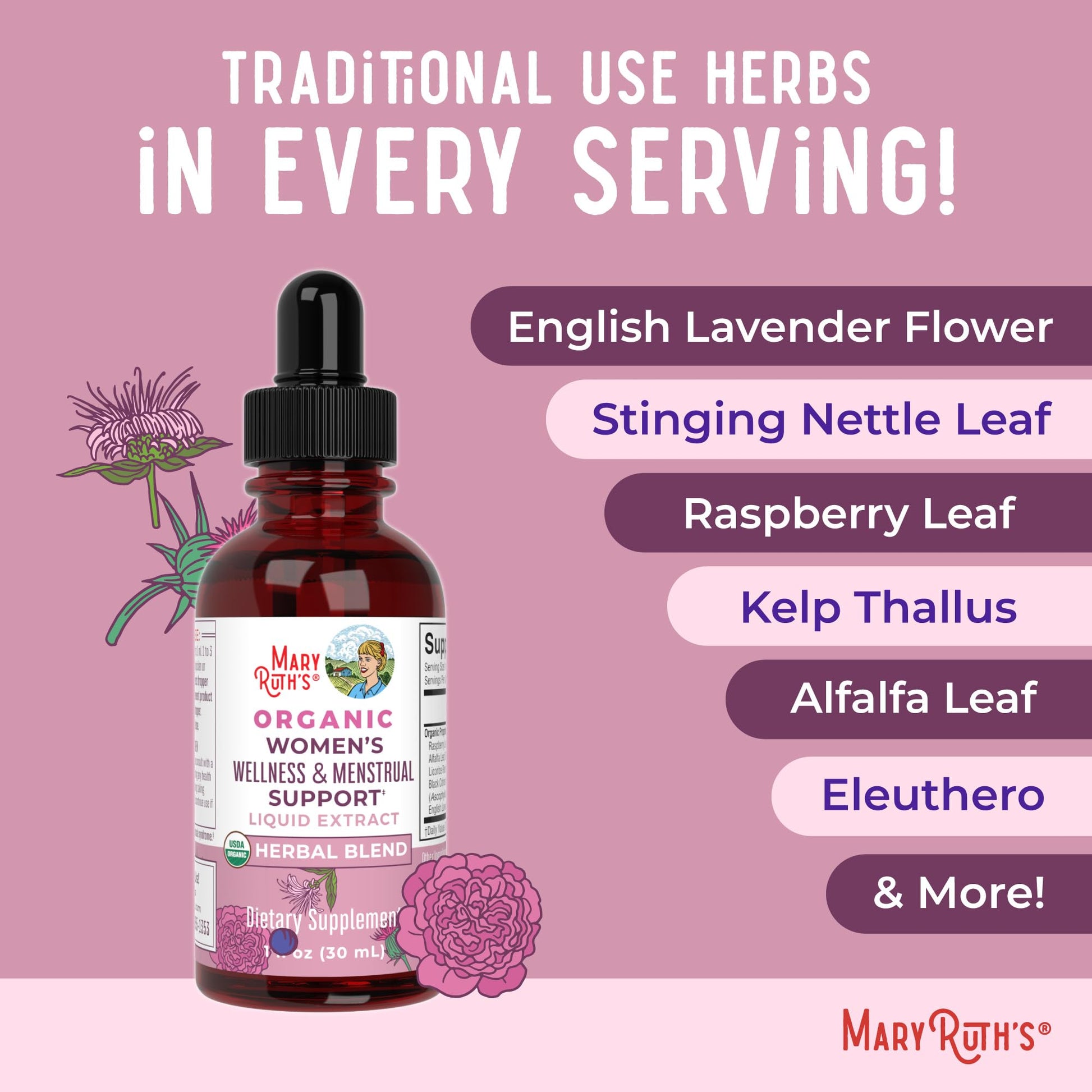 MaryRuth Organics USDA Organic Women's Wellness Liquid Herbal Supplements | Includes Stinging Nettle, Raspberry Leaf, Eleuthero Root, Chaste Tree Berry | Menstrual Support | Non-GMO, Vegan MARYRUTH'S buy supplements canada