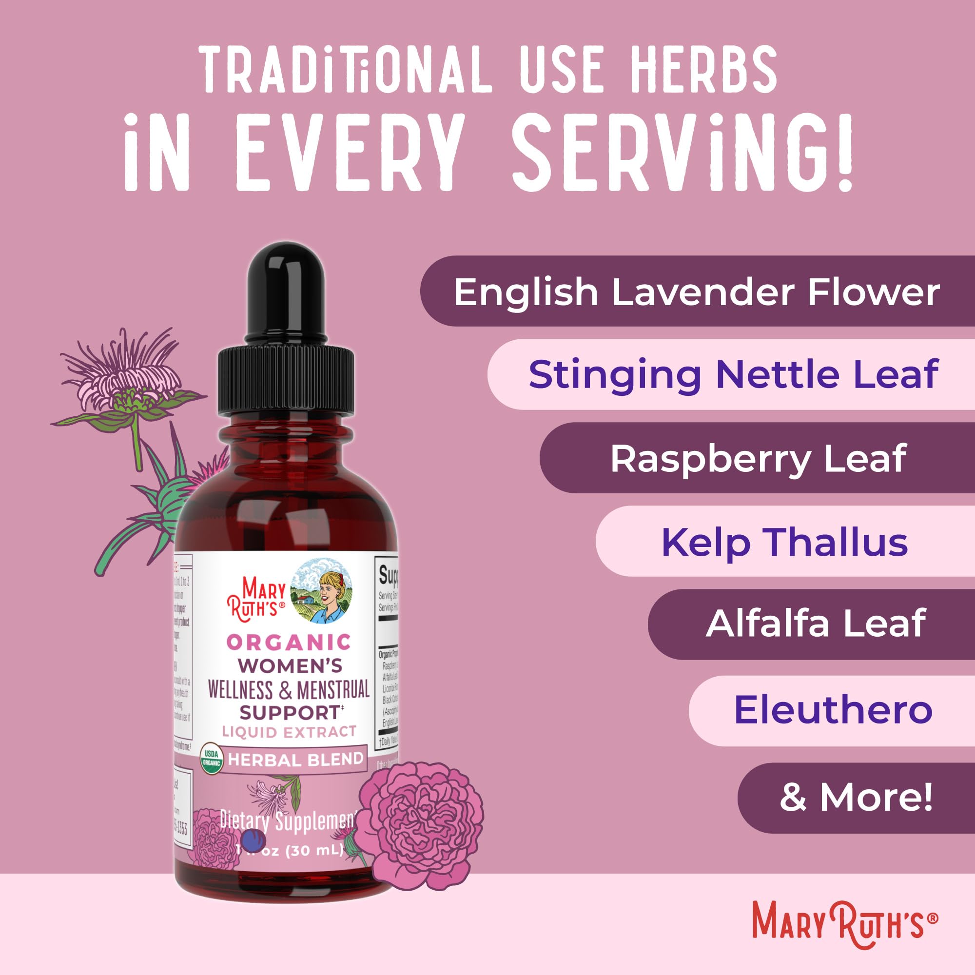 MaryRuth Organics USDA Organic Women's Wellness Liquid Herbal Supplements | Includes Stinging Nettle, Raspberry Leaf, Eleuthero Root, Chaste Tree Berry | Menstrual Support | Non-GMO, Vegan MARYRUTH'S buy supplements canada