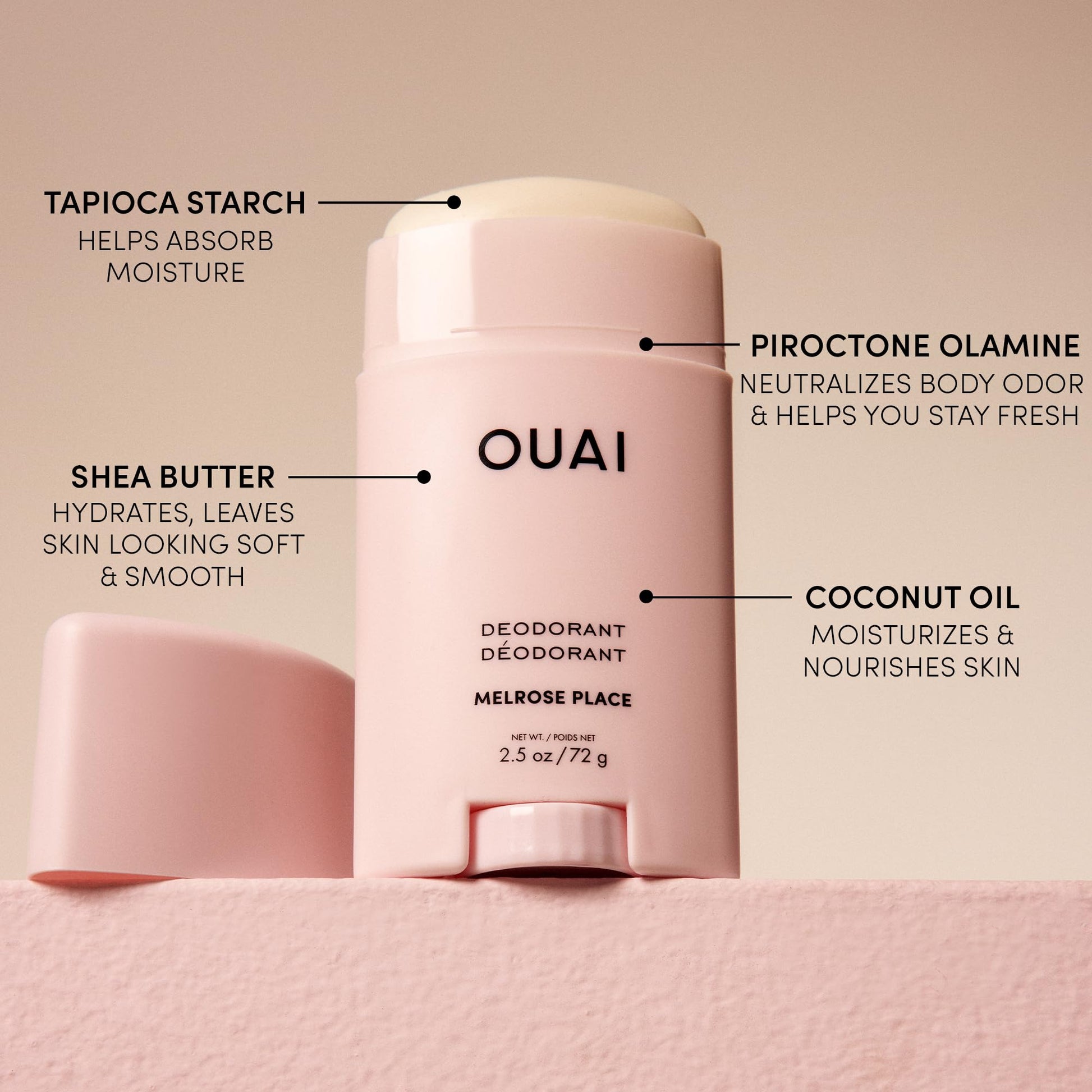 OUAI Aluminum Free Deodorant - Women's Deodorant with 24-Hour Odor Control & Invisible Application - Enriched with Notes of Rose, Berry, Lychee & Pink Peppercorn - Melrose Place (2.5 oz) OUAI buy supplements canada