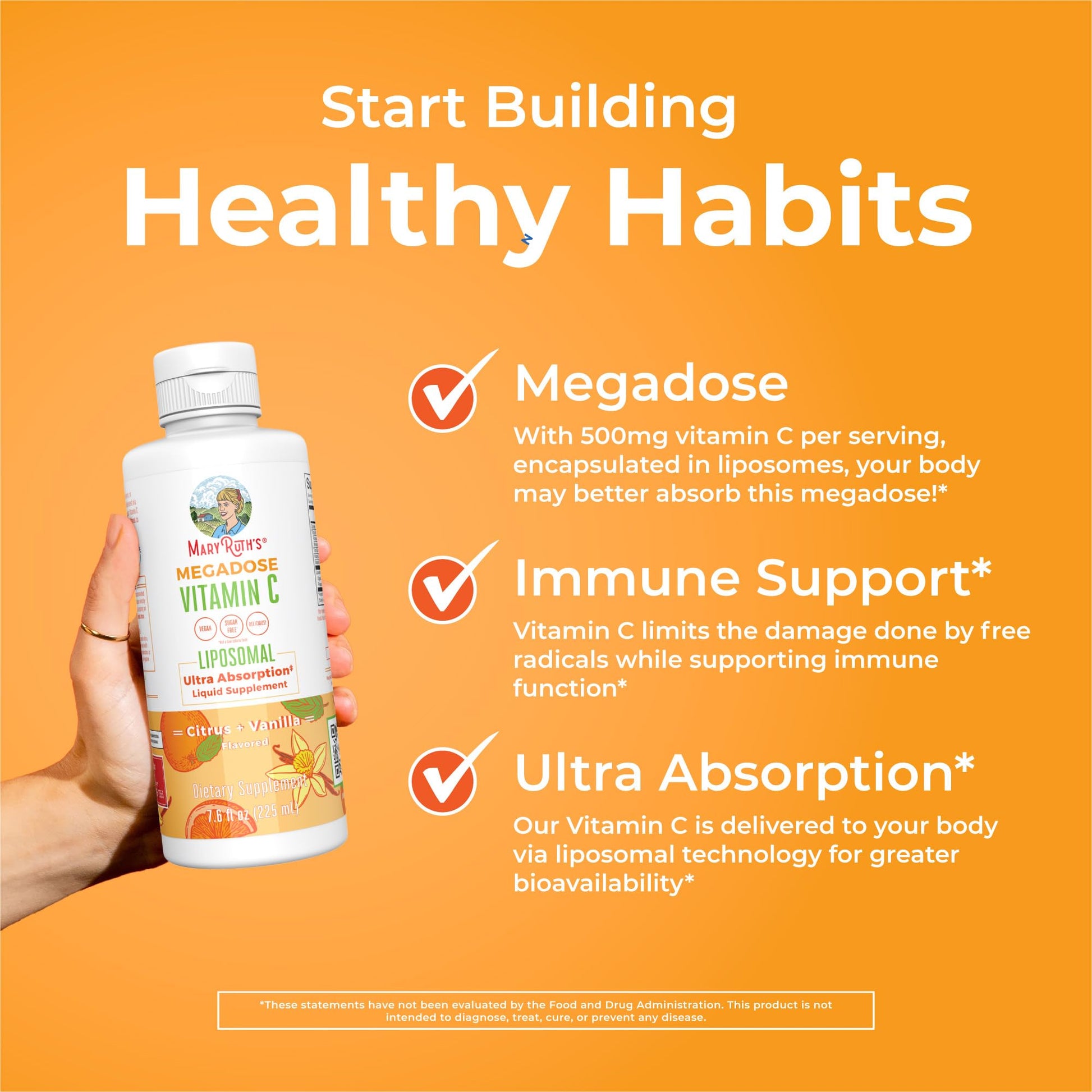 MaryRuth's Megadose Liquid Vitamin C Liposomal | 500 mg Per Serving | Ultra Absorption | Immunity | Antioxidant Support | Collagen Formation | Vegan | Gluten Free | Sugar Free | 7.6 Oz | 30 Servings MARYRUTH'S buy supplements canada