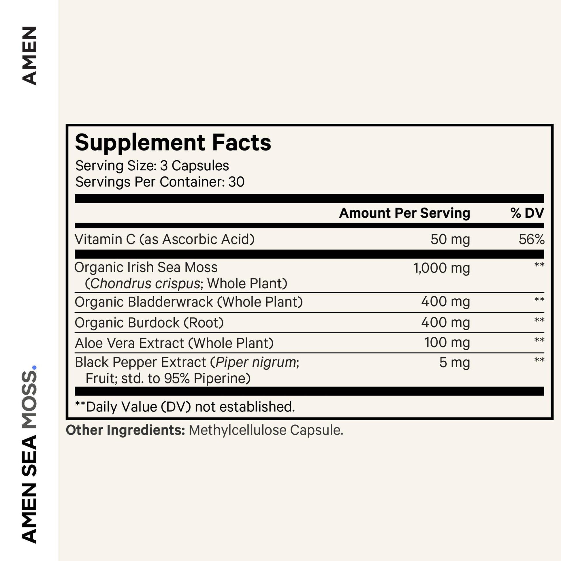 Amen Sea Moss Supplement - 1000mg Organic Irish Sea Moss, Bladderwrack, Burdock - Vitamin C, Aloe Vera, Black Pepper - Seaweed Superfood, Vitamins, Minerals, and Antioxidants - Non-GMO - 90 Capsules Amen buy supplements canada