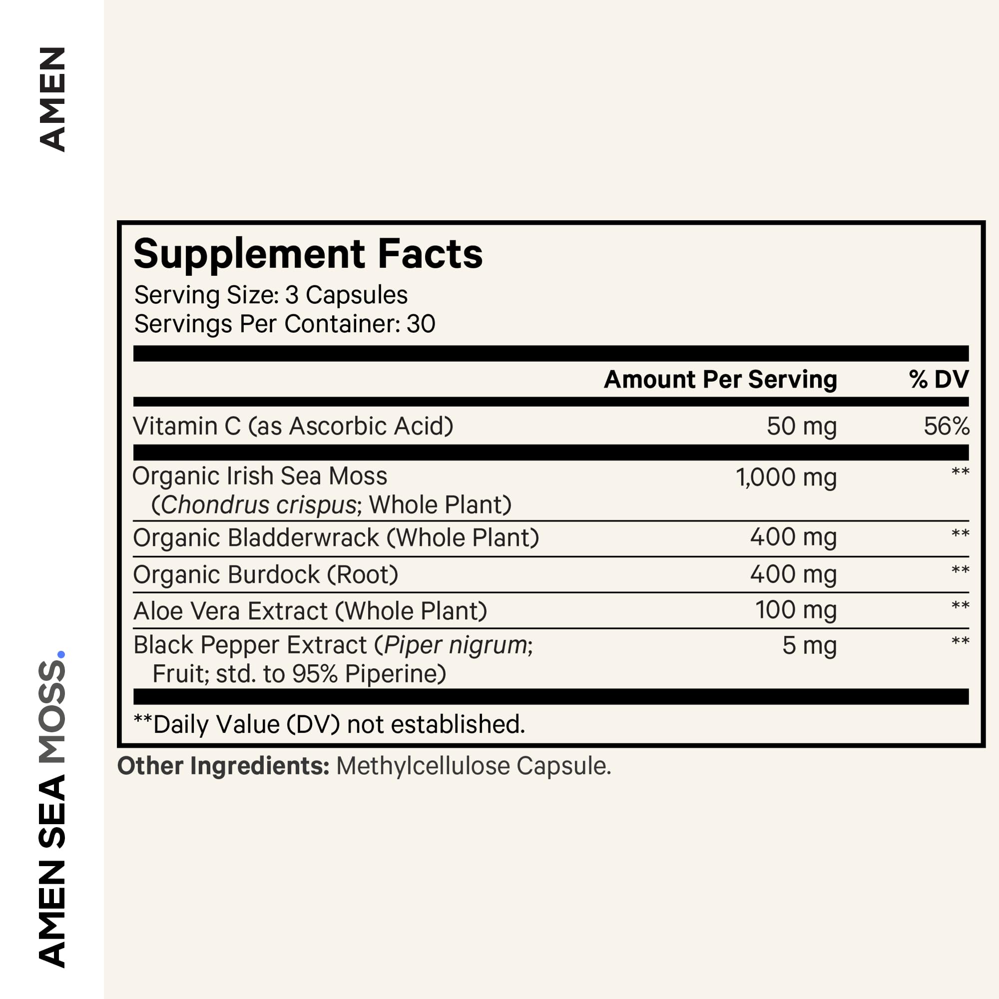 Amen Sea Moss Supplement - 1000mg Organic Irish Sea Moss, Bladderwrack, Burdock - Vitamin C, Aloe Vera, Black Pepper - Seaweed Superfood, Vitamins, Minerals, and Antioxidants - Non-GMO - 90 Capsules Amen buy supplements canada