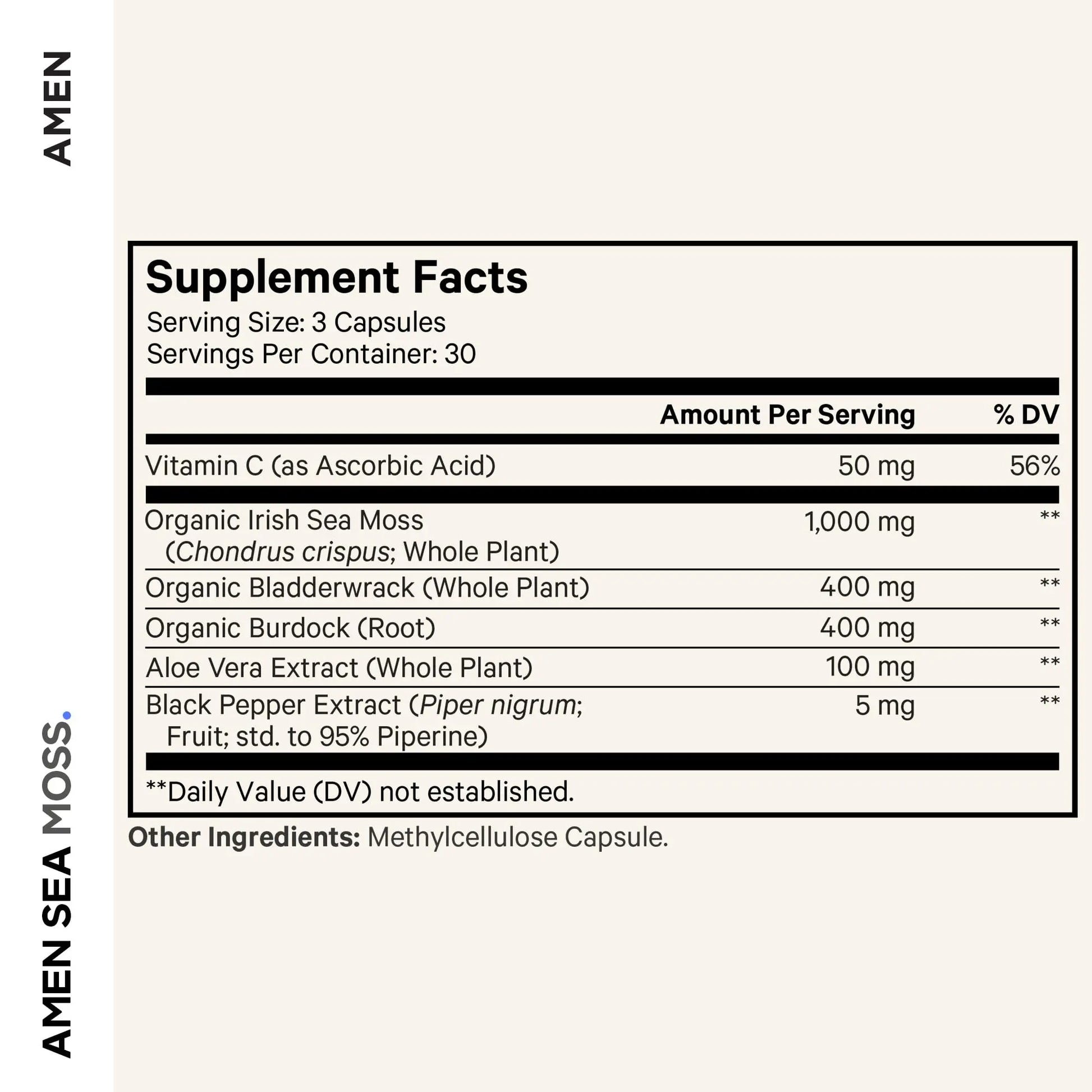 Amen Sea Moss Supplement - 1000mg Organic Irish Sea Moss, Bladderwrack, Burdock - Vitamin C, Aloe Vera, Black Pepper - Seaweed Superfood, Vitamins, Minerals, and Antioxidants - Non-GMO - 90 Capsules Amen buy supplements canada