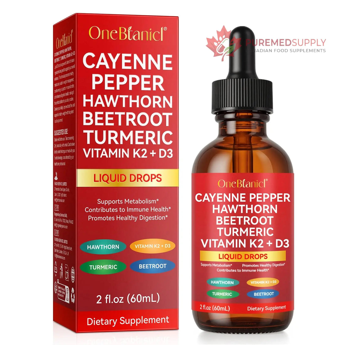 Cayenne Pepper Drops Supplement Liquid, Blend of Hawthorn Berry, Beetroot, Turmeric, VIT K2+D3, Daily Health Boost (2oz) REVIGLAM buy supplements canada