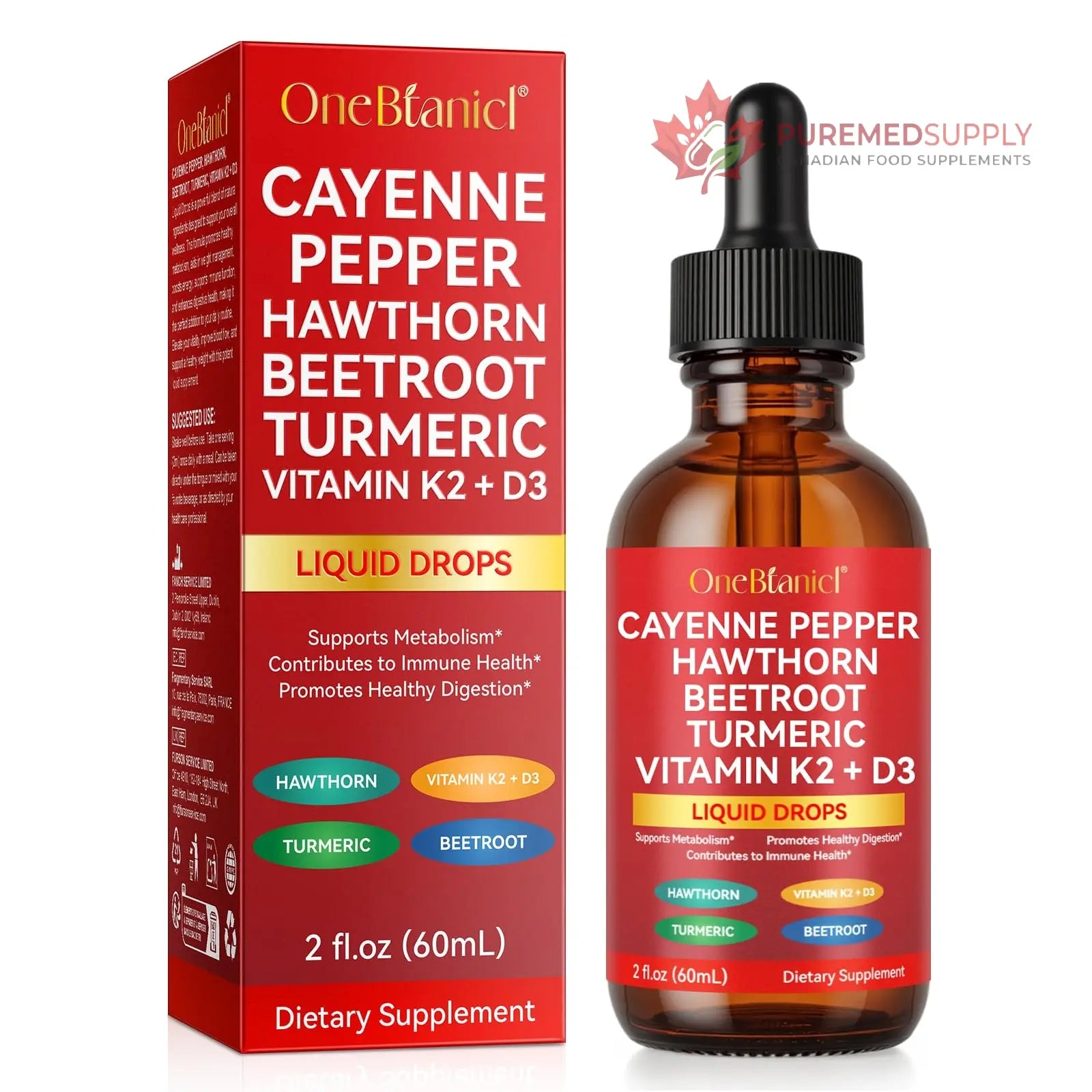 Cayenne Pepper Drops Supplement Liquid, Blend of Hawthorn Berry, Beetroot, Turmeric, VIT K2+D3, Daily Health Boost (2oz) REVIGLAM buy supplements canada