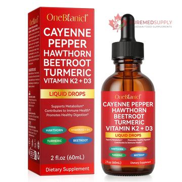 Cayenne Pepper Drops Supplement Liquid, Blend of Hawthorn Berry, Beetroot, Turmeric, VIT K2+D3, Daily Health Boost (2oz) REVIGLAM buy supplements canada