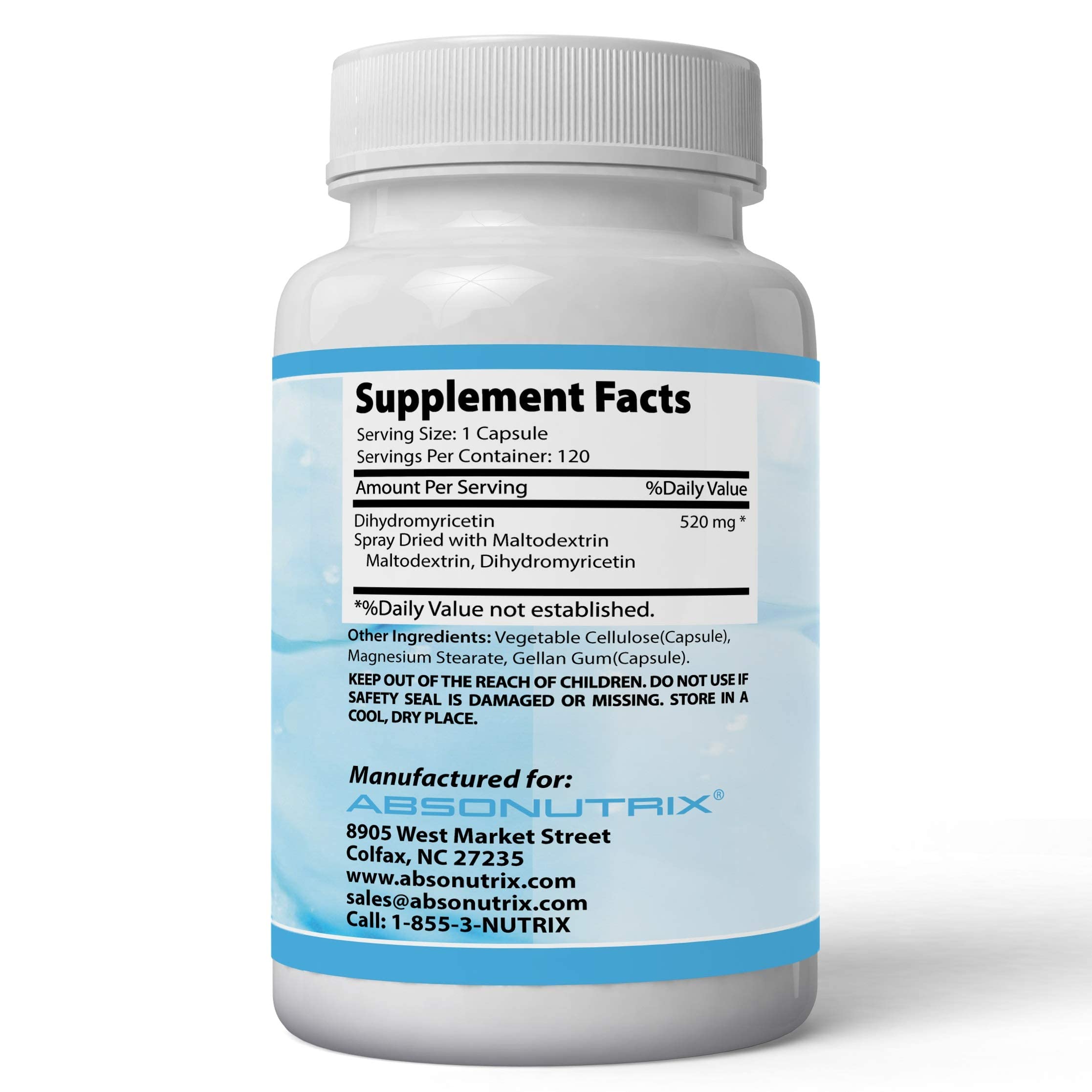 Absonutrix Dihydromyricetin - 520 mg, 120 Servings, Made in USA, Quick Absorption, Quality Potent Ingredients, Third-Party Tested, Non-GMO, GMP Certified, Cruelty Free Products Absonutrix buy supplements canada