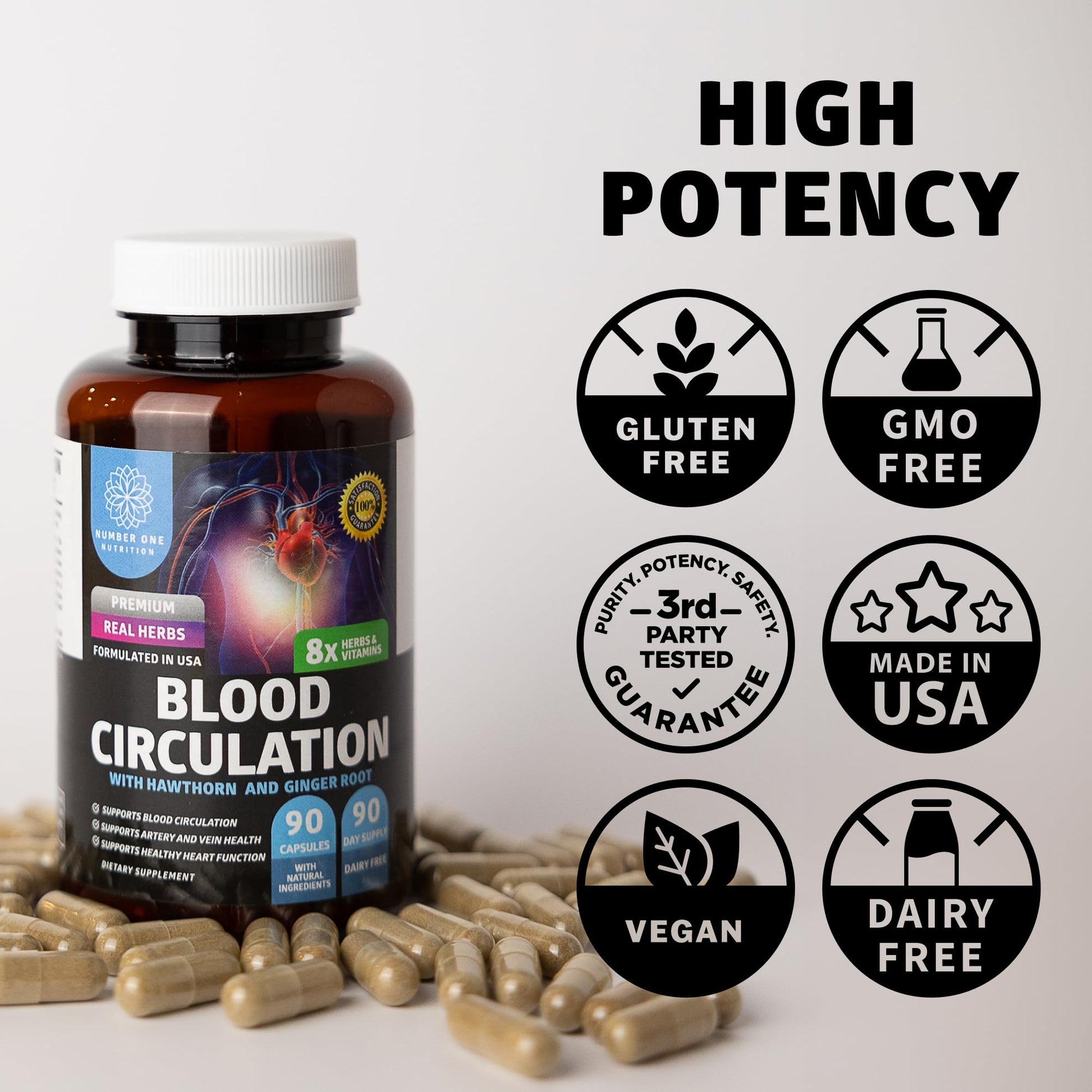 Number One Nutrition Premium Blood Circulation Supplement for Women and Men [8 Powerful Herbs & Vitamins] All Natural Blood Flow Supplement with Hawthorn, Butchers Broom and Cayenne Pepper, 90 Caps Number One Nutrition buy supplements canada