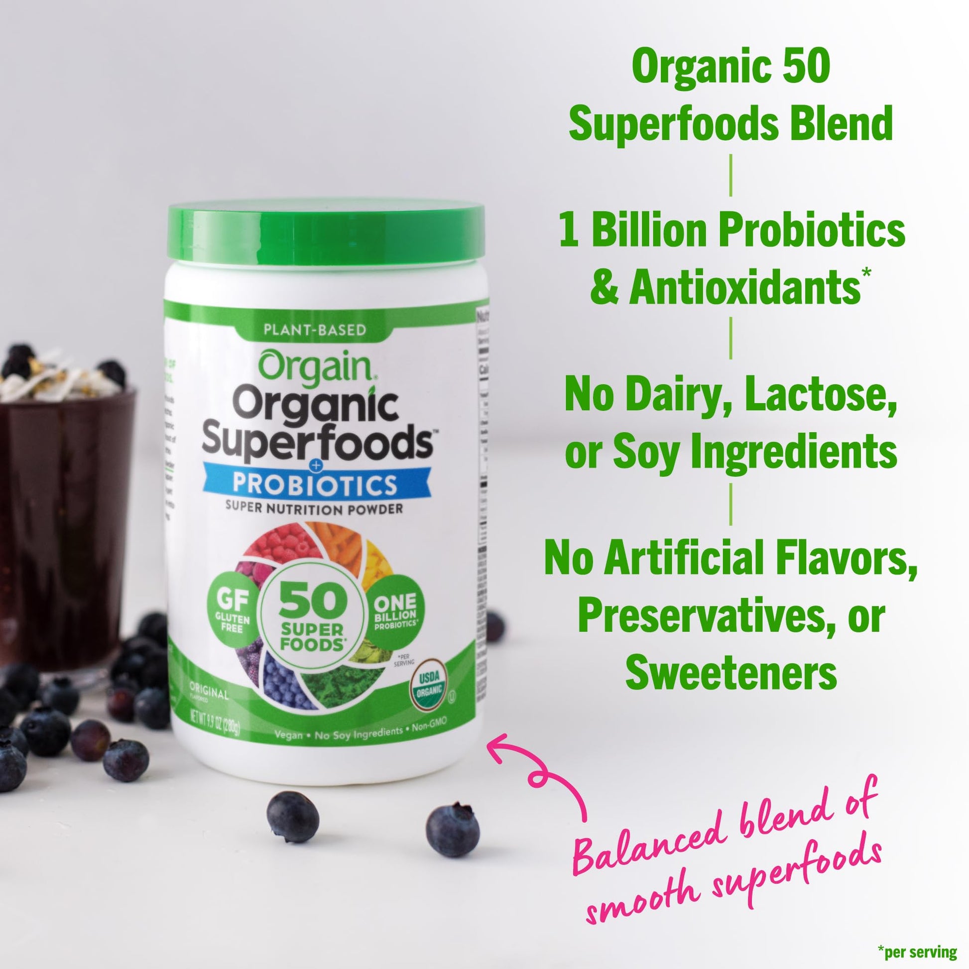 Orgain Organic Greens Powder + 50 Superfoods, Original - 1 Billion Probiotics for Digestive Health, Antioxidants, Vegan, Plant-Based, Gluten-Free, Non-GMO Orgain buy supplements canada
