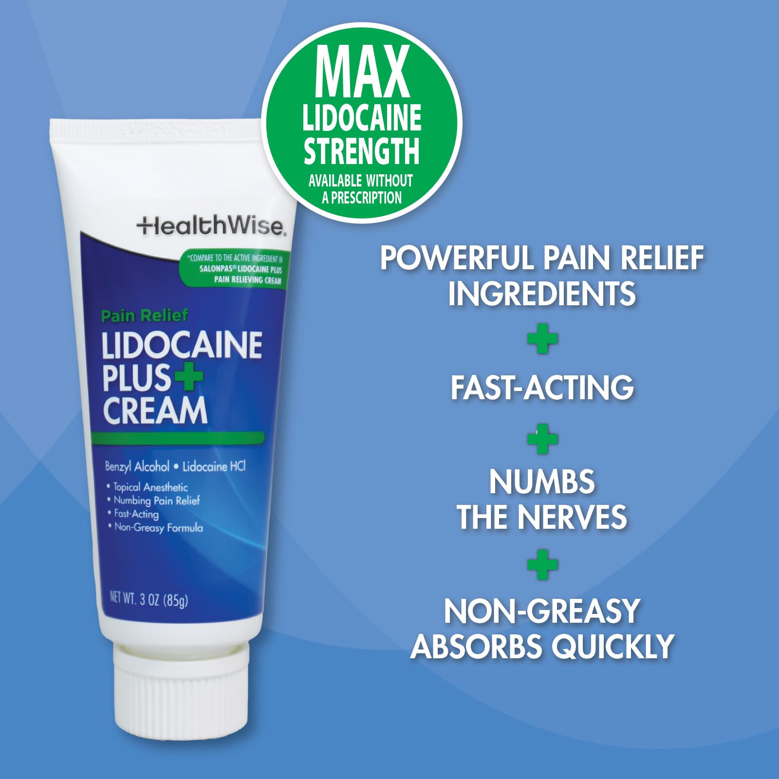 HealthWise Lidocaine Plus+ Cream | Numbs Away Pain | | Non-Greasy | 3.0 Oz | 4% OTC Lidocaine + 10% Benzyl Alcohol | Topical Anesthetic HealthWise buy supplements canada