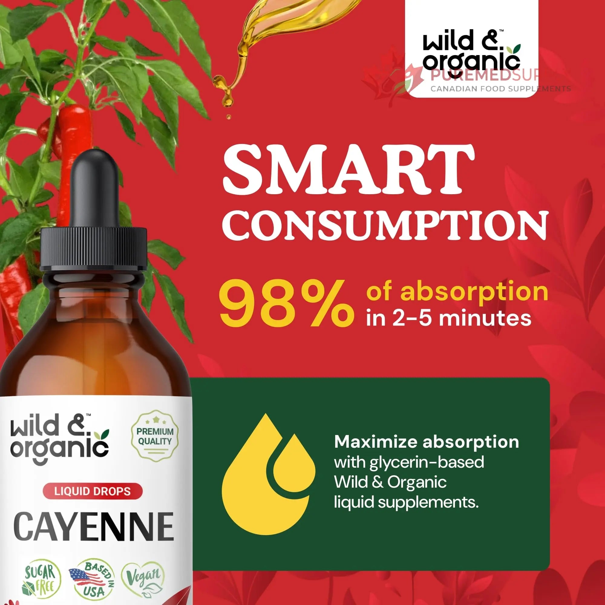 Wild & Organic Cayenne Pepper Tincture - Digestive Support with Capsaicin Extract - Cayenne Pepper Liquid Drops for Overall Well-Being - Unflavored, Vegan, Sugar & Alcohol-Free - 4 fl oz Wild & Organic buy supplements canada