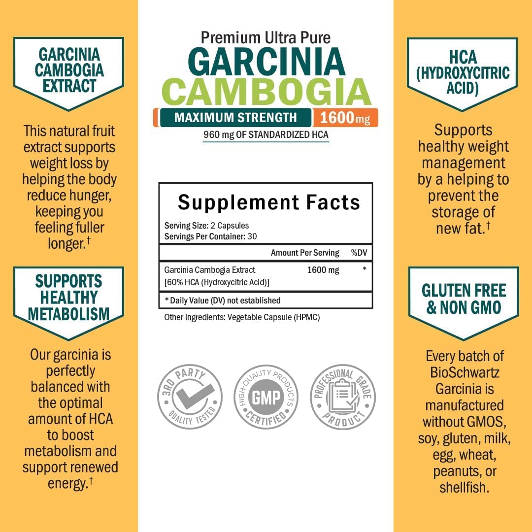 Garcinia Cambogia Weight Loss Pills - Maximum Strength Appetite Suppressant & Fat Burner BioSchwartz buy supplements canada
