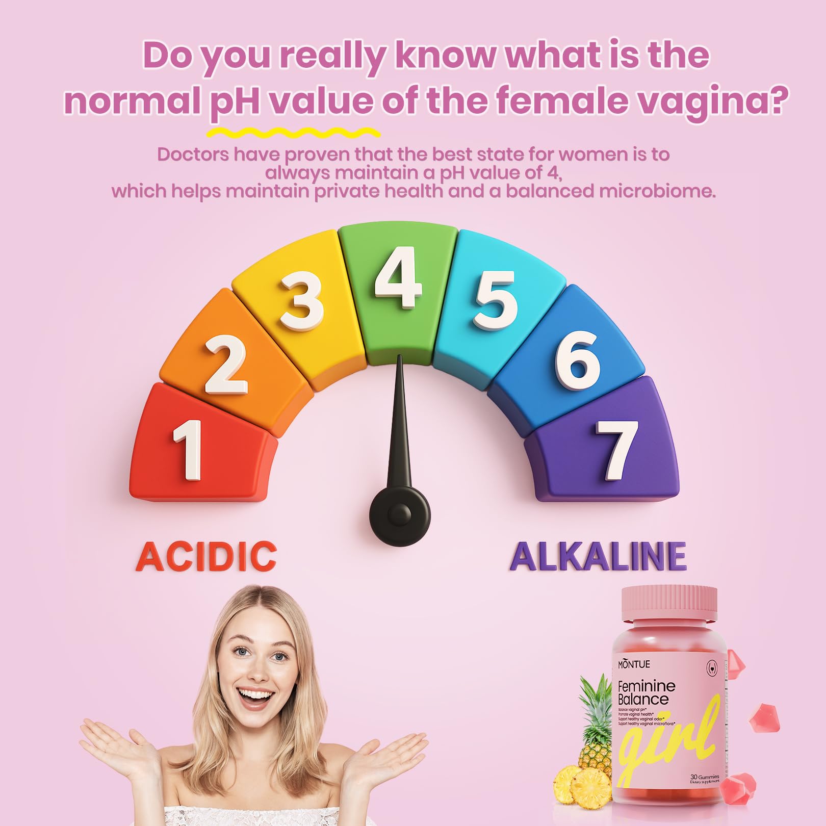 Montue Premium Diamond Feminine Balance Gummies-pH Balance with Prebiotics & Lactobacillus Probiotic Blend&Hawaiian Pineapple Immune Support,Vegan& Non-GMO（30 Gummies） Montue buy supplements canada