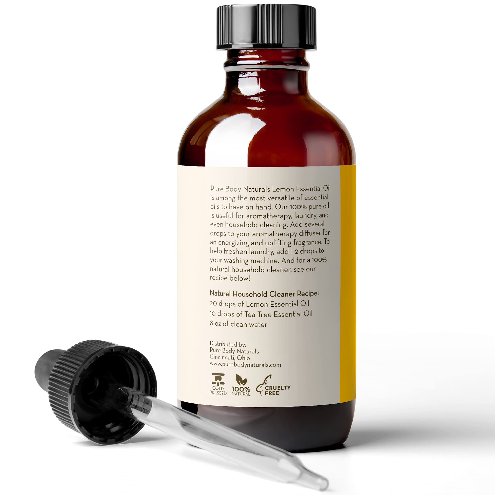 Lemon Essential Oil, 4 fl oz - 100% Pure & Undiluted Lemon Oil for Diffuser and DIY - Natural Deodorizer Pure Body Naturals buy supplements canada