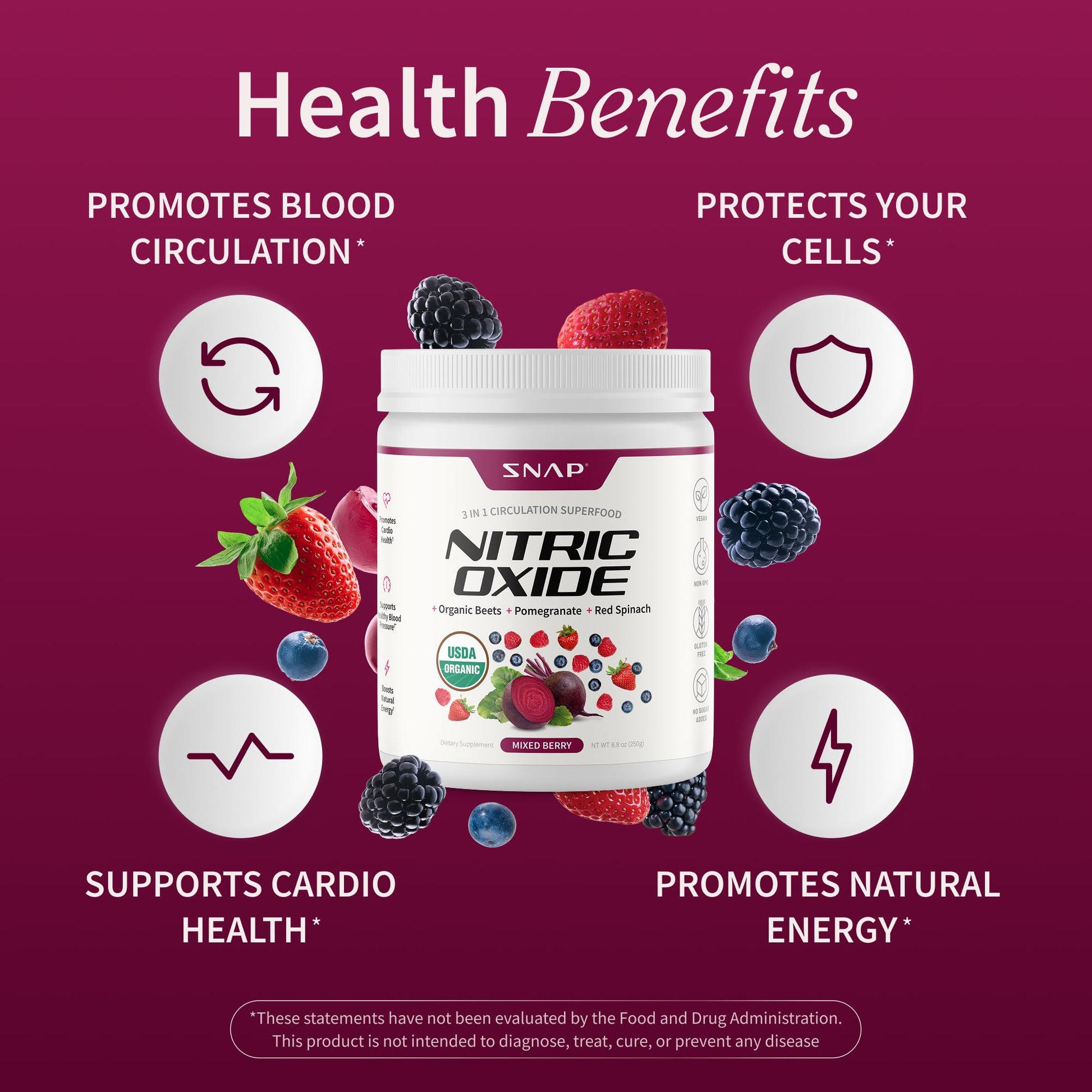 Snap Supplements Organic Beet Root Powder Nitric Oxide Supplement for Men & Women, Red Spinach & Pomegranate, Supports Healthy Energy & Blood Pressure Already in Normal Range, 30 Servings, Mixed Berry Snap Supplements buy supplements canada
