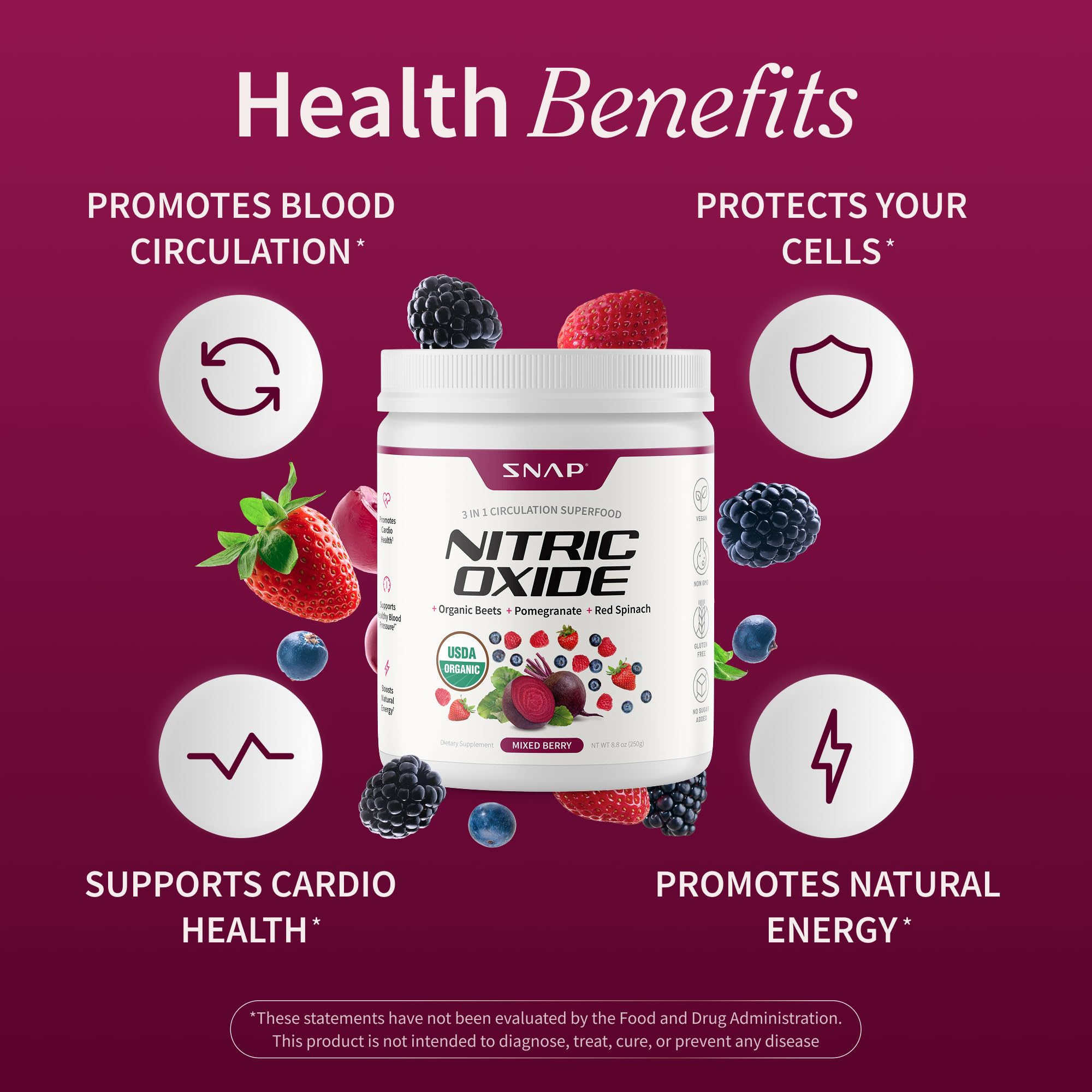 Snap Supplements Organic Beet Root Powder Nitric Oxide Supplement for Men & Women, Red Spinach & Pomegranate, Supports Healthy Energy & Blood Pressure Already in Normal Range, 30 Servings, Mixed Berry Snap Supplements buy supplements canada