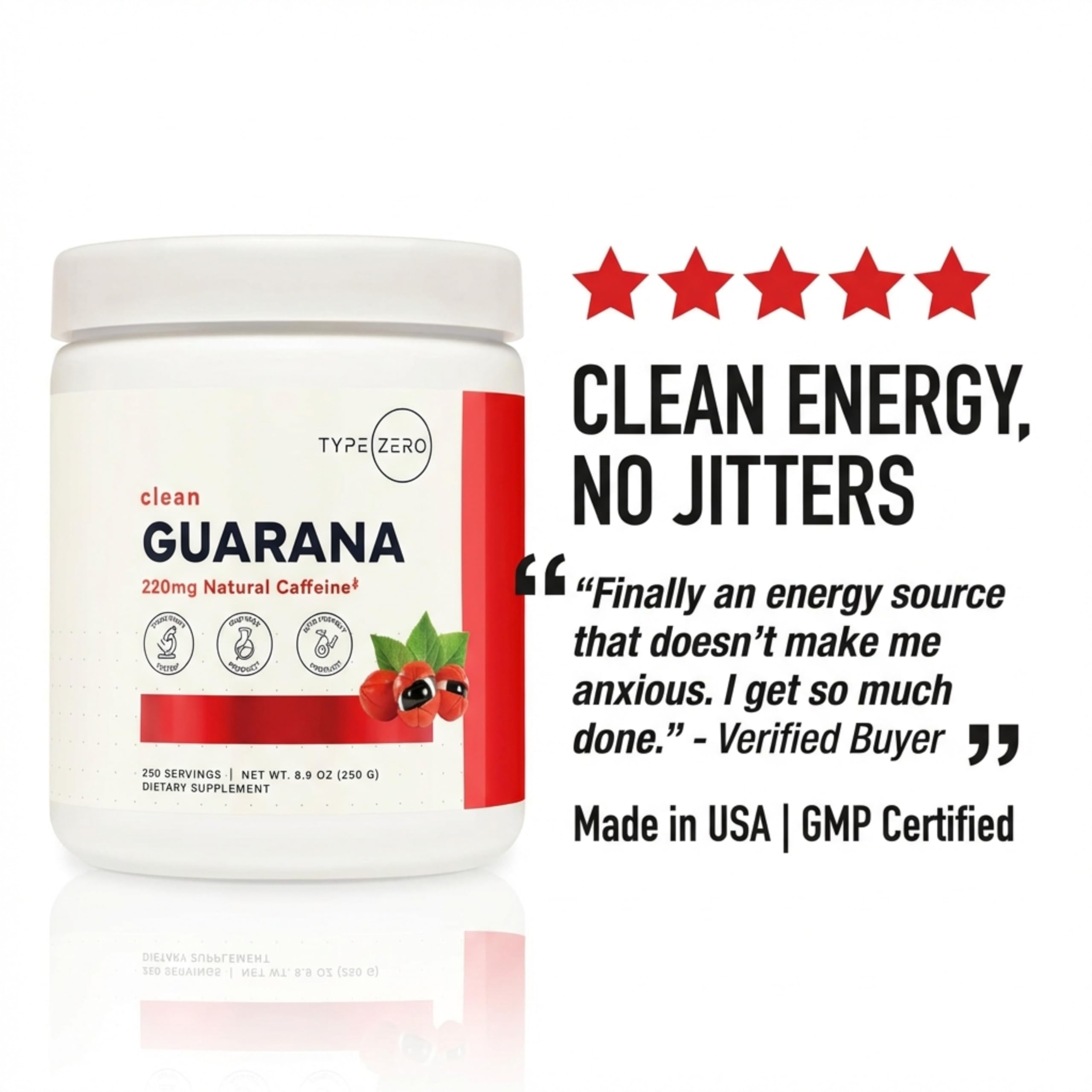Type Zero Clean Guarana Powder Drink Mix (250 Servings, Unflavored) - 220 MG Caffeine Per Serving, Natural Caffeine, Non GMO, Gluten Free Type Zero buy supplements canada
