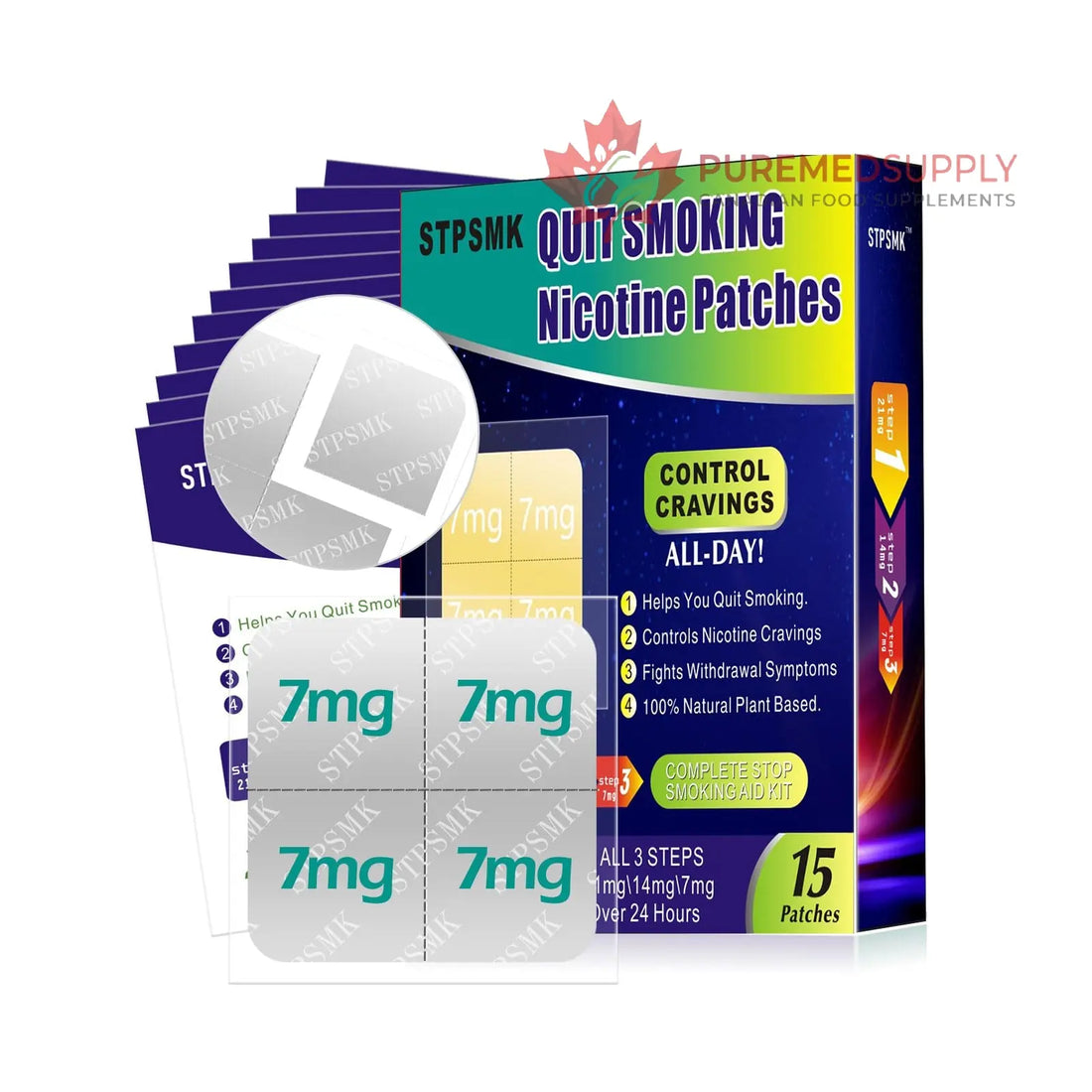 STPSMK Nicotine Patches 28mg - Adjustable 4-Step Dose (28/21/14/7mg) | Plant-Based | 24HR | Quit Smoking & Vaping Kit (15 Patches) STPSMK buy supplements canada