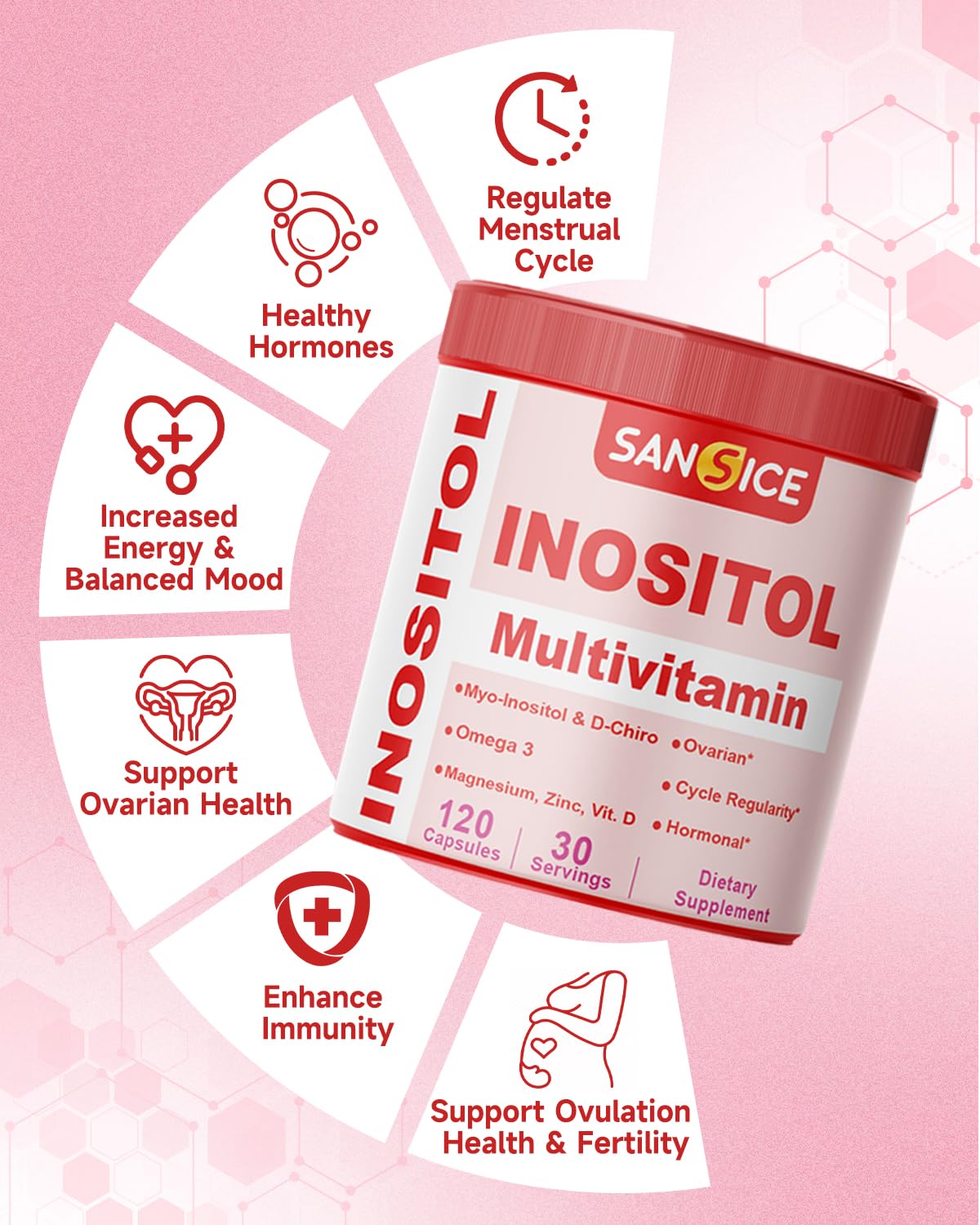 SANSICE Myo & D-Chiro Inositol Multivitamin Capsules, 2000mg Myo-Inositol & 50mg D-Chiro Inositol 40:1 Blend, Vitamin B8 Supplement for Female Hormone (120 Capsules) SANSICE buy supplements canada