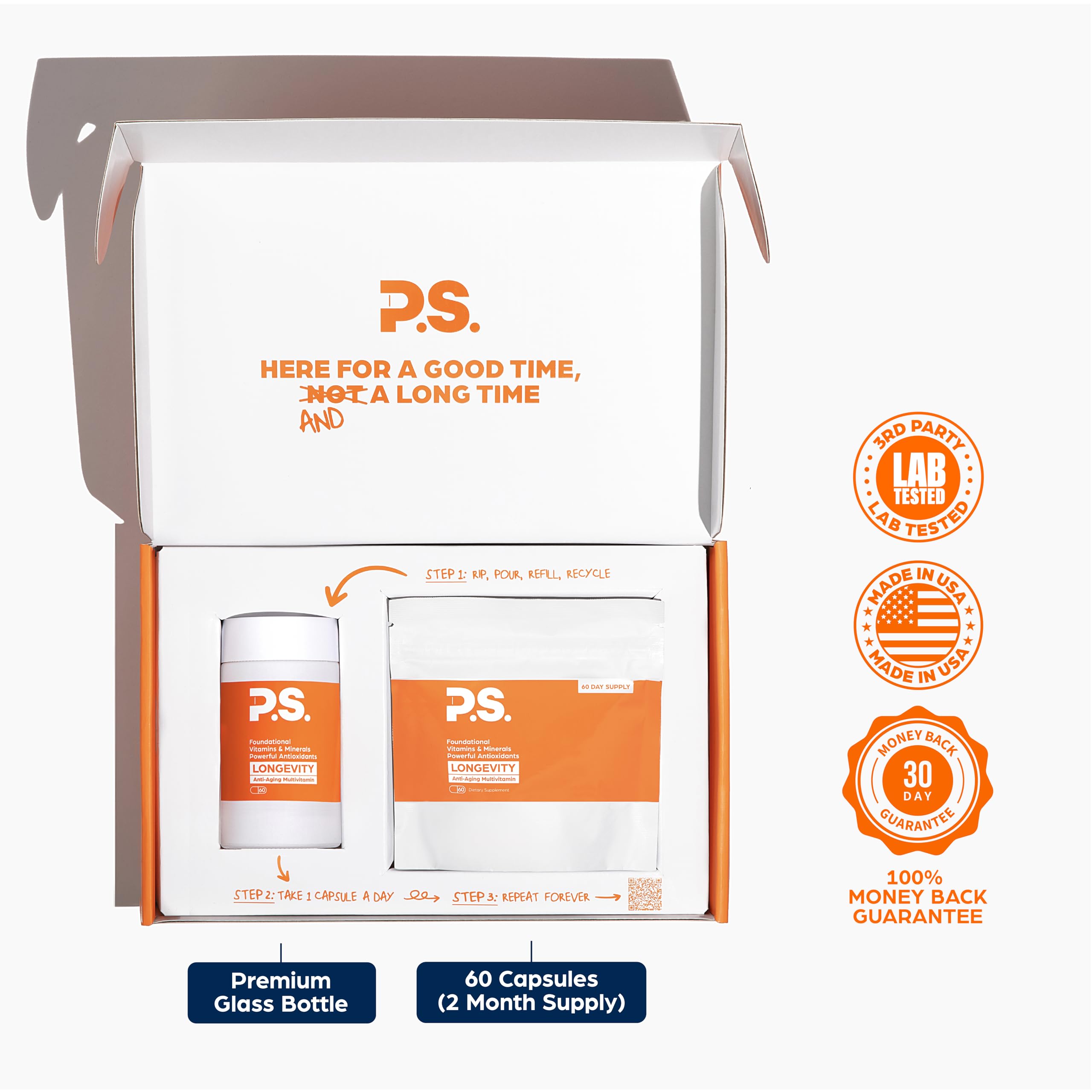 PS Longevity Supplement – Anti-Aging Multivitamin for Men & Women – Premium Methylated B Vitamins, CoQ10, NR, Urolithin A & Natural Antioxidants – Cellular Health, Energy & Memory – 2 Month Supply PS buy supplements canada