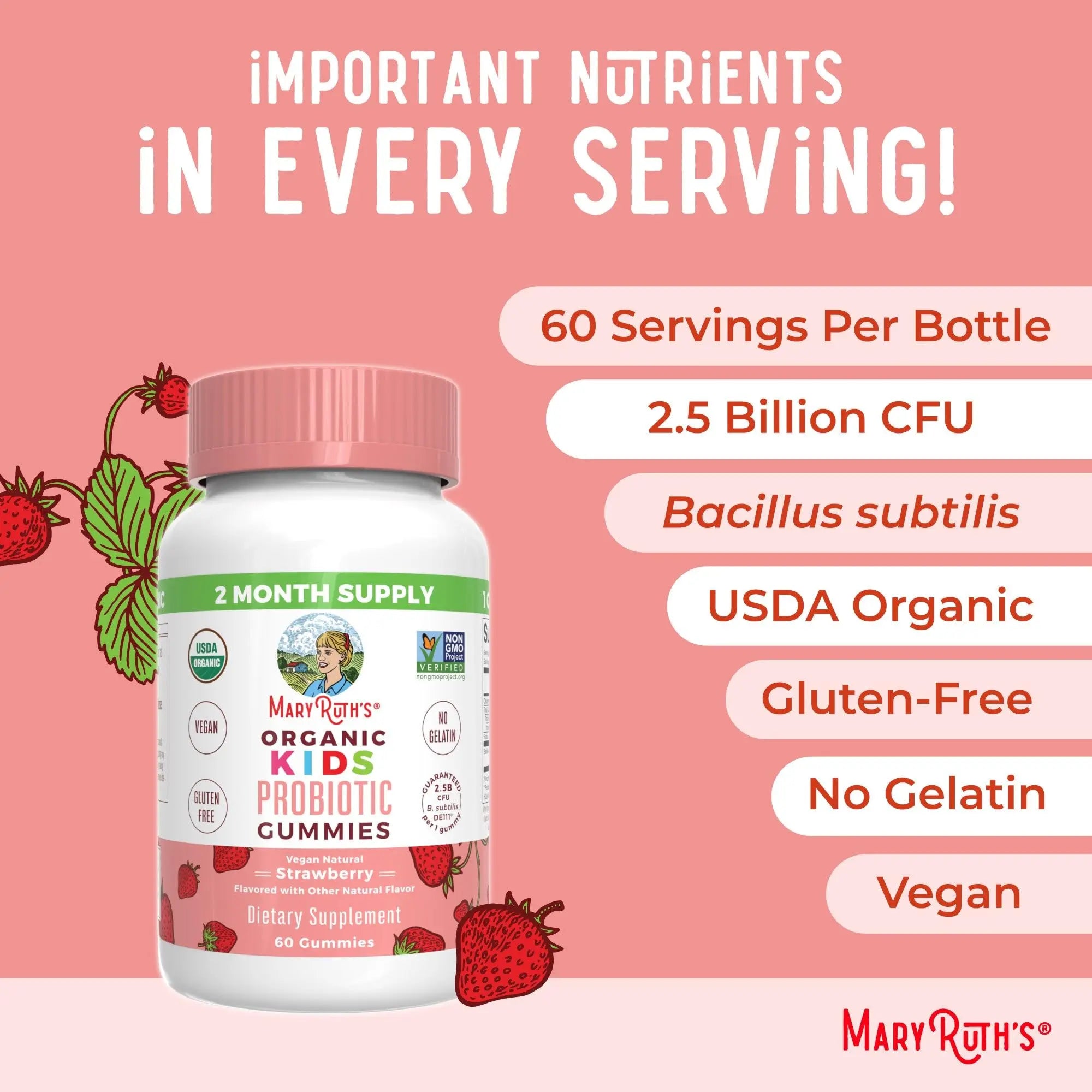 MaryRuth Organics Multivitamin and Probiotic Gummies (Strawberry) for Kids | Clean Label Project Verified® | Vitamins for Gut Health MARYRUTH'S buy supplements canada