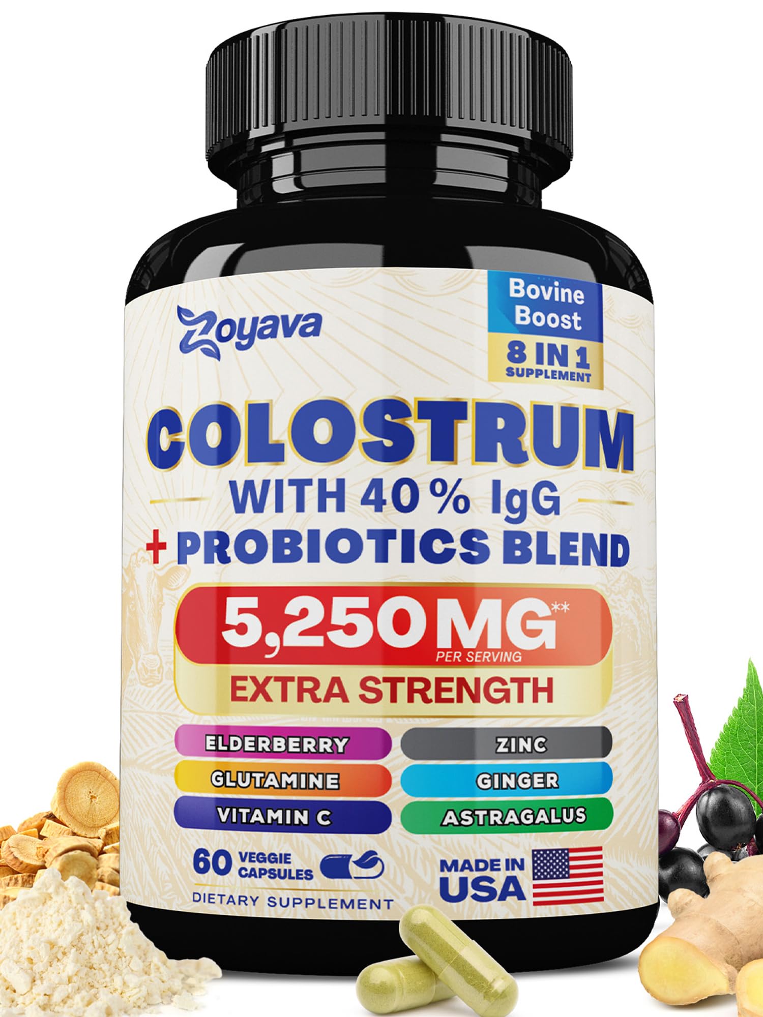 Bovine Colostrum Supplement Capsules 5250 MG, Grass Fed Cow Colostrum Zoyava buy supplements canada