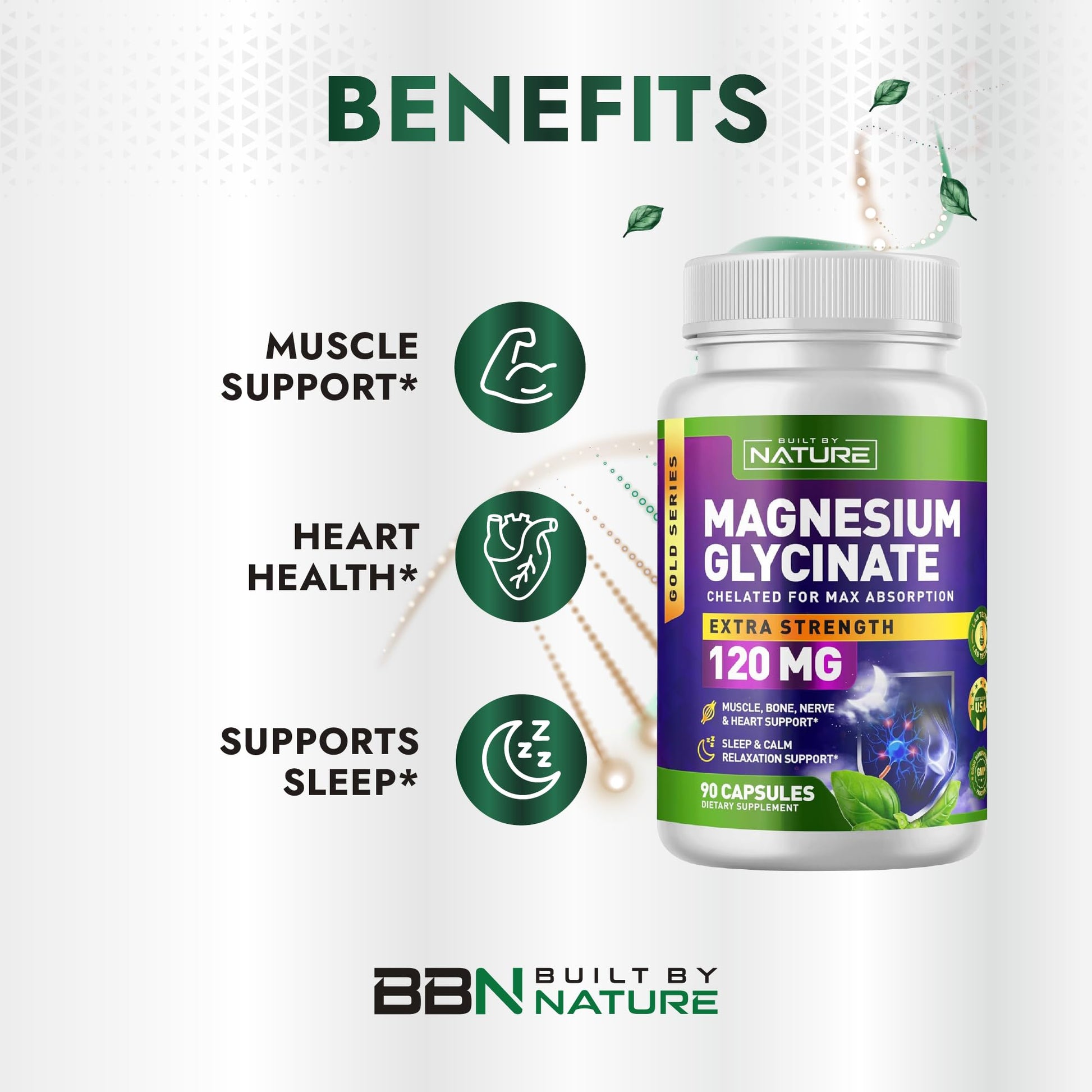 Built By Nature Magnesium Glycinate - Chelated for High Absorption – Supplement to Support Sleep, Muscle, Heart & Nerve Health - 120 mg Magnesium per Serving/Capsule - 90 Capsules Built by Nature buy supplements canada