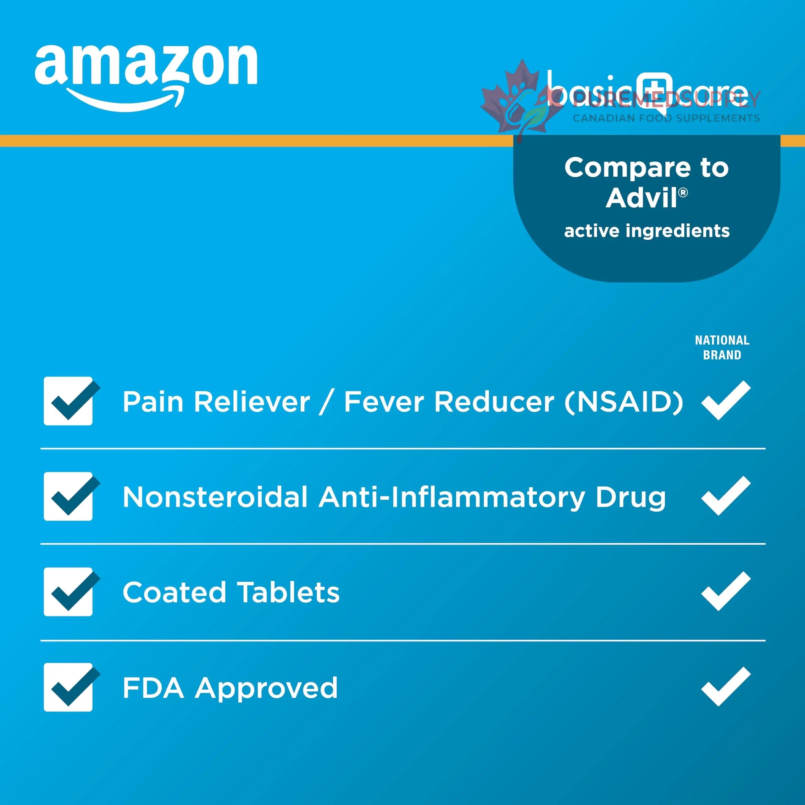 Amazon Basic Care Ibuprofen Tablets, Fever Reducer and Pain Relief from Body Aches, Headache, Arthritis Pain and More, 1000 Count Amazon Basic Care buy supplements canada