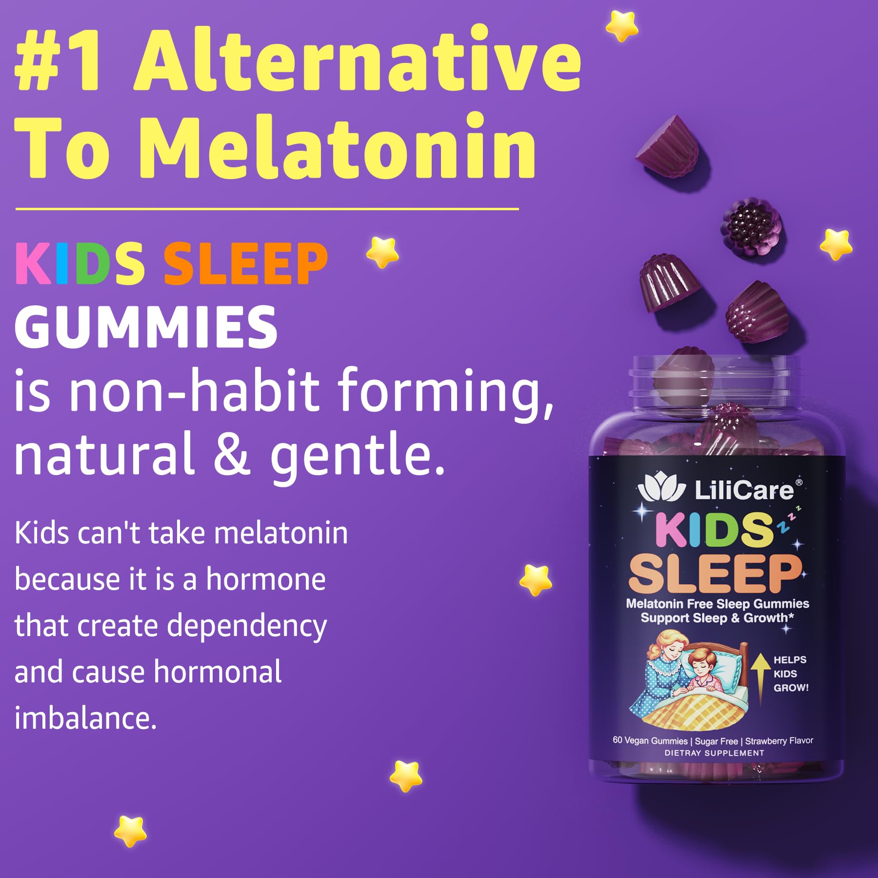 LILICARE Kids Sleep Gummies - Magnesium Glycinate Gummies, Melatonin Free Sleep Aid | Magnesium, Calcium, D3, B6, L Theanine | Kid Melatonin Alternative for Restful Sleep (Pack of 2) LILICARE buy supplements canada