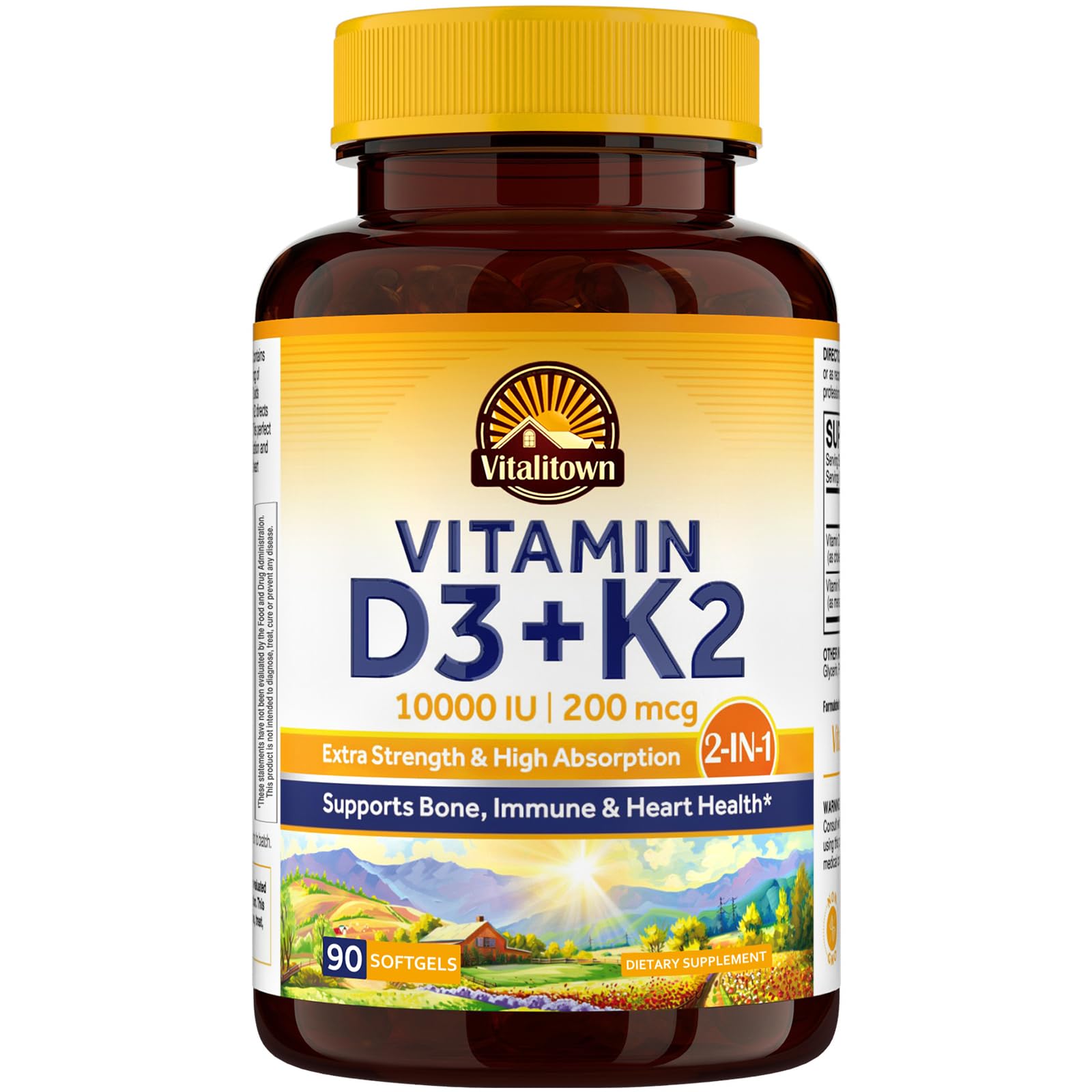 Vitalitown Vitamin D3 K2 Supplement, Vitamin D3 10000 IU Vitamin K2 (MK7) 200 mcg, 90 Softgels, Non-GMO, No Gluten & Soy Vitalitown buy supplements canada