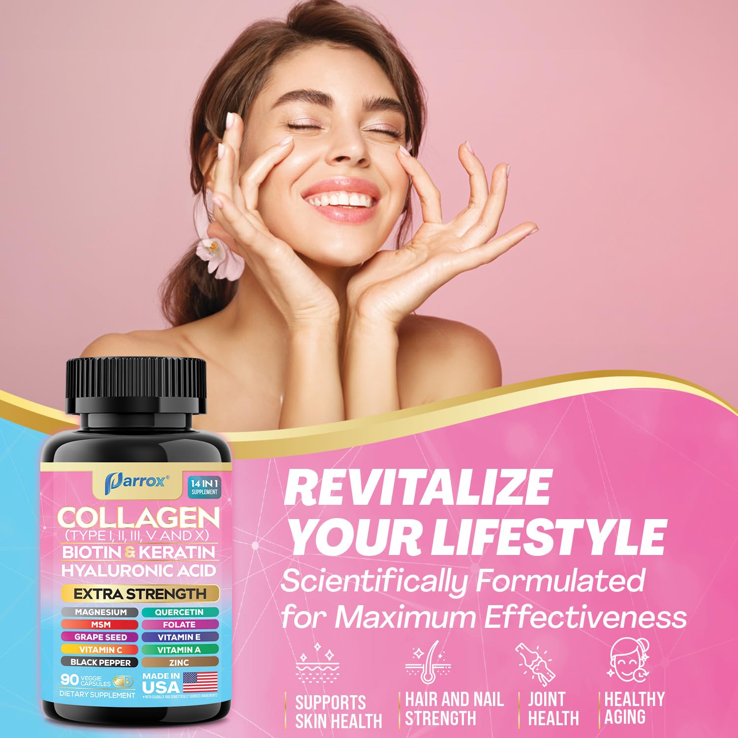 Parrox Collagen Peptides Types I, II, III, V & X, MCG Biotin, Keratin, Hyaluronic Acid, MSM, Zinc, Grape Seed Extract, Quercetin, Vitamin A, Vitamin C, Parrox buy supplements canada