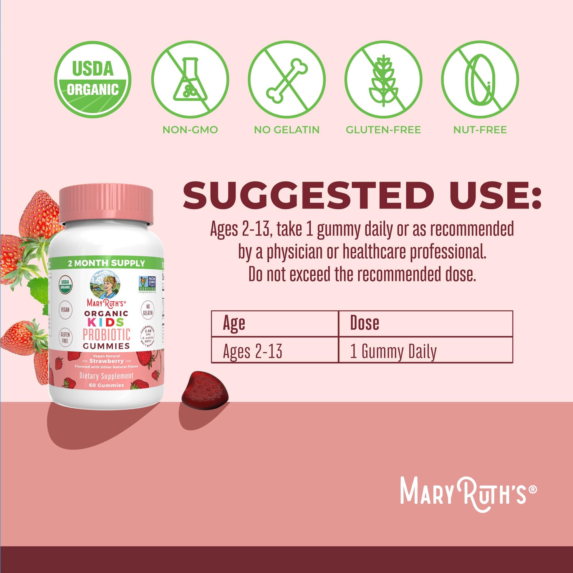 MaryRuth Organics Kids Probiotics for Digestive Health | USDA Probiotic Gummies | 2 Month Supply | Kids Probiotics | Immune Support | Gut Health Supplement | Vegan | Non-GMO | Gluten Free | 60 Count MARYRUTH'S buy supplements canada