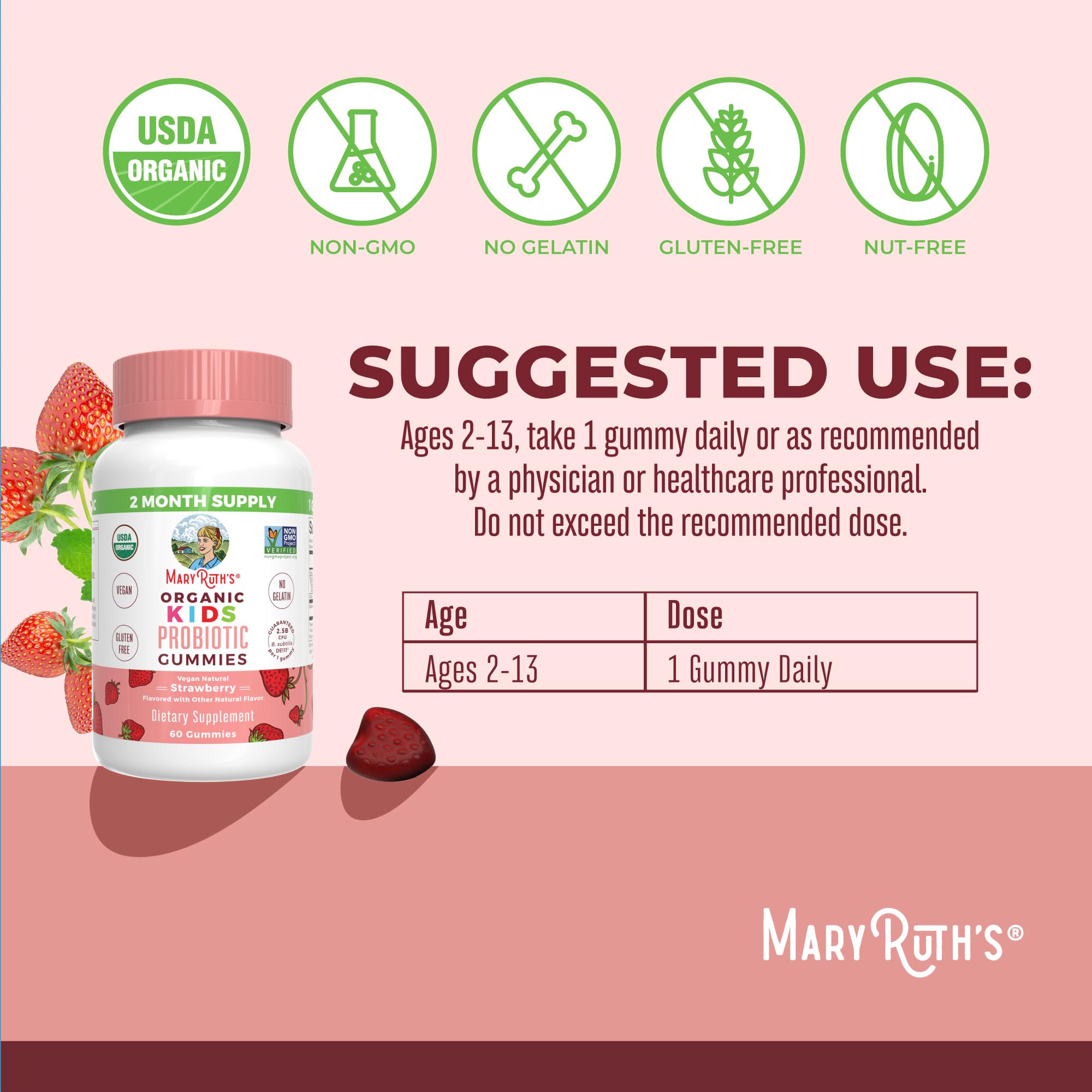 MaryRuth Organics Kids Probiotics for Digestive Health | USDA Probiotic Gummies | 2 Month Supply | Kids Probiotics | Immune Support | Gut Health Supplement | Vegan | Non-GMO | Gluten Free | 60 Count MARYRUTH'S buy supplements canada