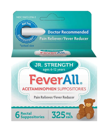 Feverall Children Acetaminophen Suppositories 6 Rectal Suppositories 325mg Each Pain Reliever/Fever Reducer. Paraben Free, No Artificial Colors or Other preservatives. Ages 6-12 Years Feverall buy supplements canada