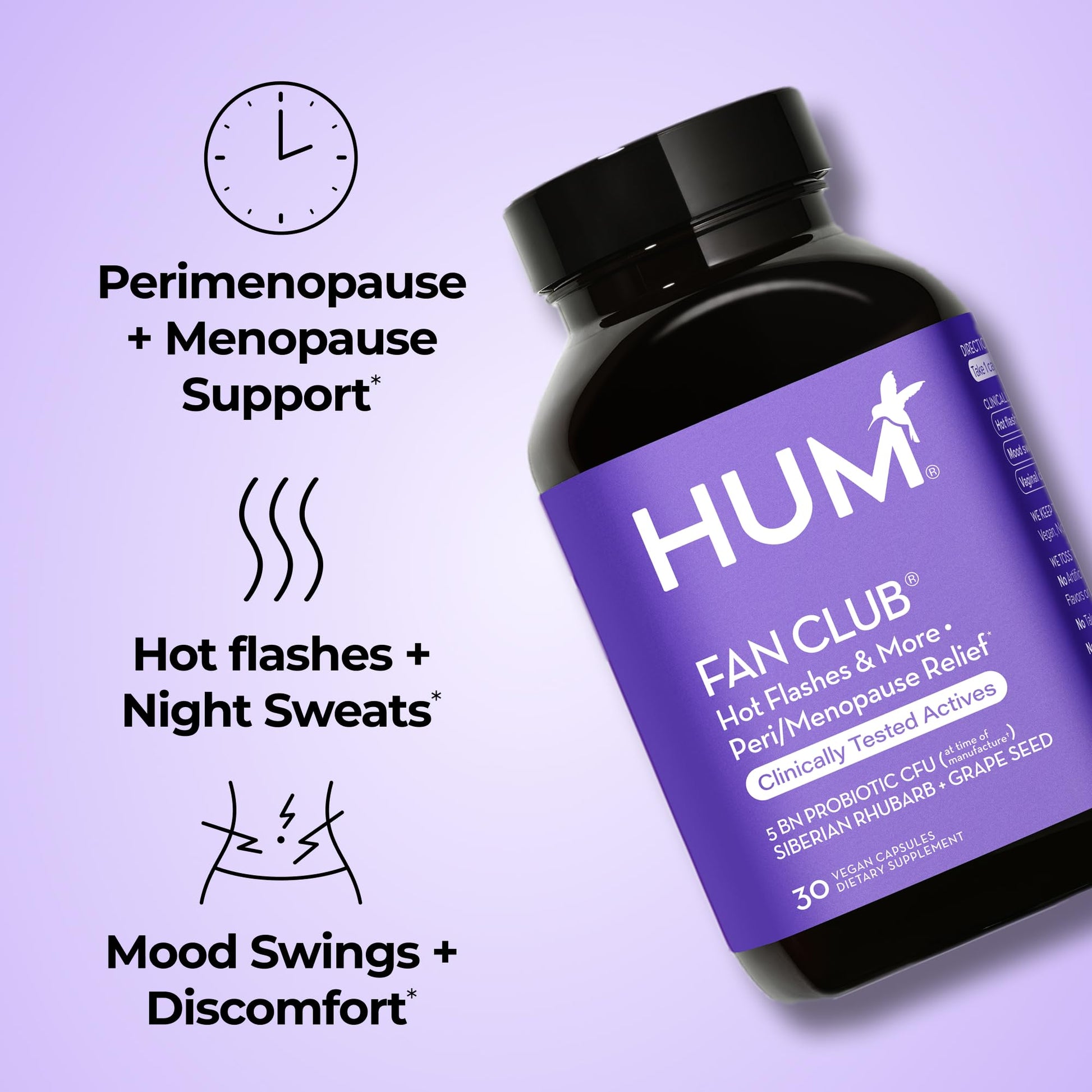 HUM Fan Club Menopause Probiotic Supplement, Estrogen Free Menopause Supplements for Women, Non Hormonal, Supports Energy & Hot Flashes, Grape Seed Extract & Siberian Rhubarb, 30 Vegan Capsules HUM buy supplements canada