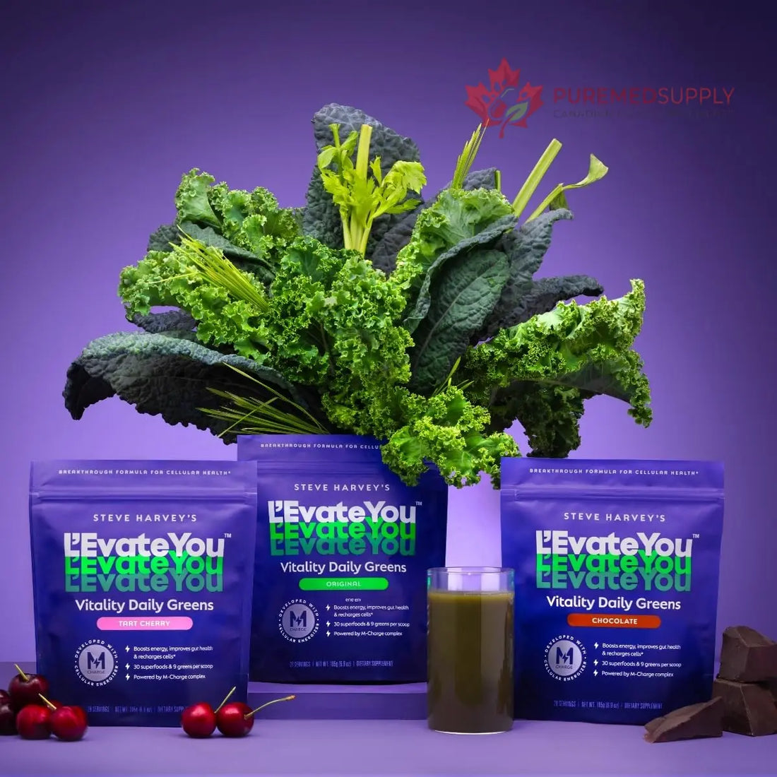 L'Evate You Vitality Daily Greens Powder (28 Servings) 30 Superfoods, 9 Greens - for a Cellular Energy Boost, Powered by M-Charge Complex for All Day Energy (Original) Steve Harvey's L'Evate You buy supplements canada