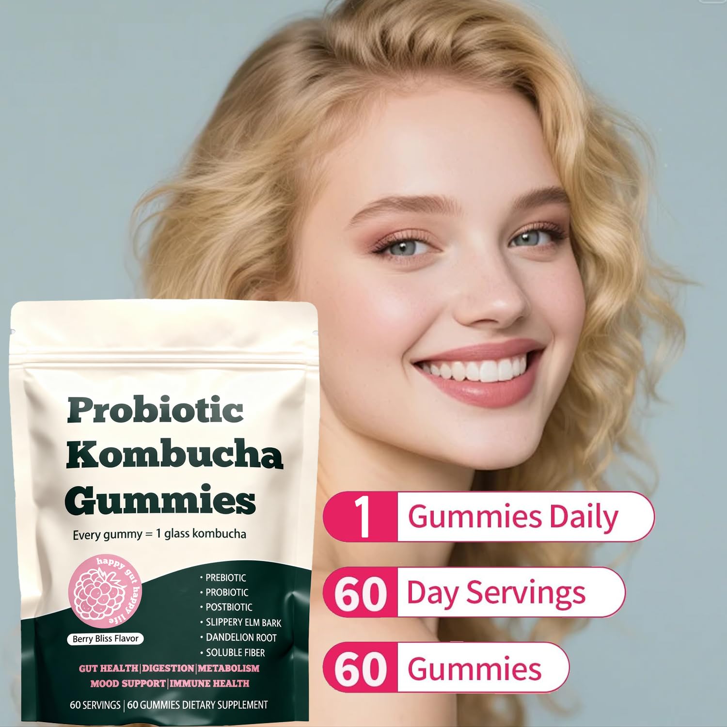 Glo Vous Probiotic Kombucha Gummies – 60 Gummies, with Prebiotics, Postbiotics & Fiber,Includes Slippery Elm, Dandelion Root & MCT Oil,Supports Digestive Health, Bloating Relief & Gut Support Glo Vous buy supplements canada