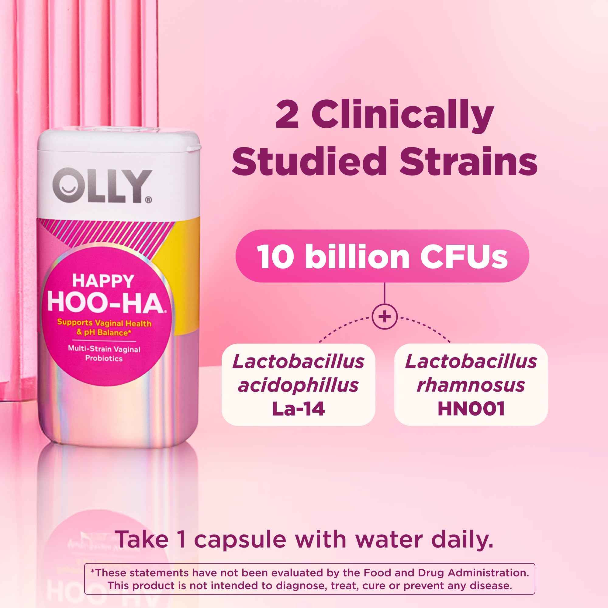 OLLY Happy Hoo-Ha Capsules, Probiotic for Women, Vaginal Health and pH Balance, 10 Billion CFU, Gluten Free - 25 Count OLLY buy supplements canada