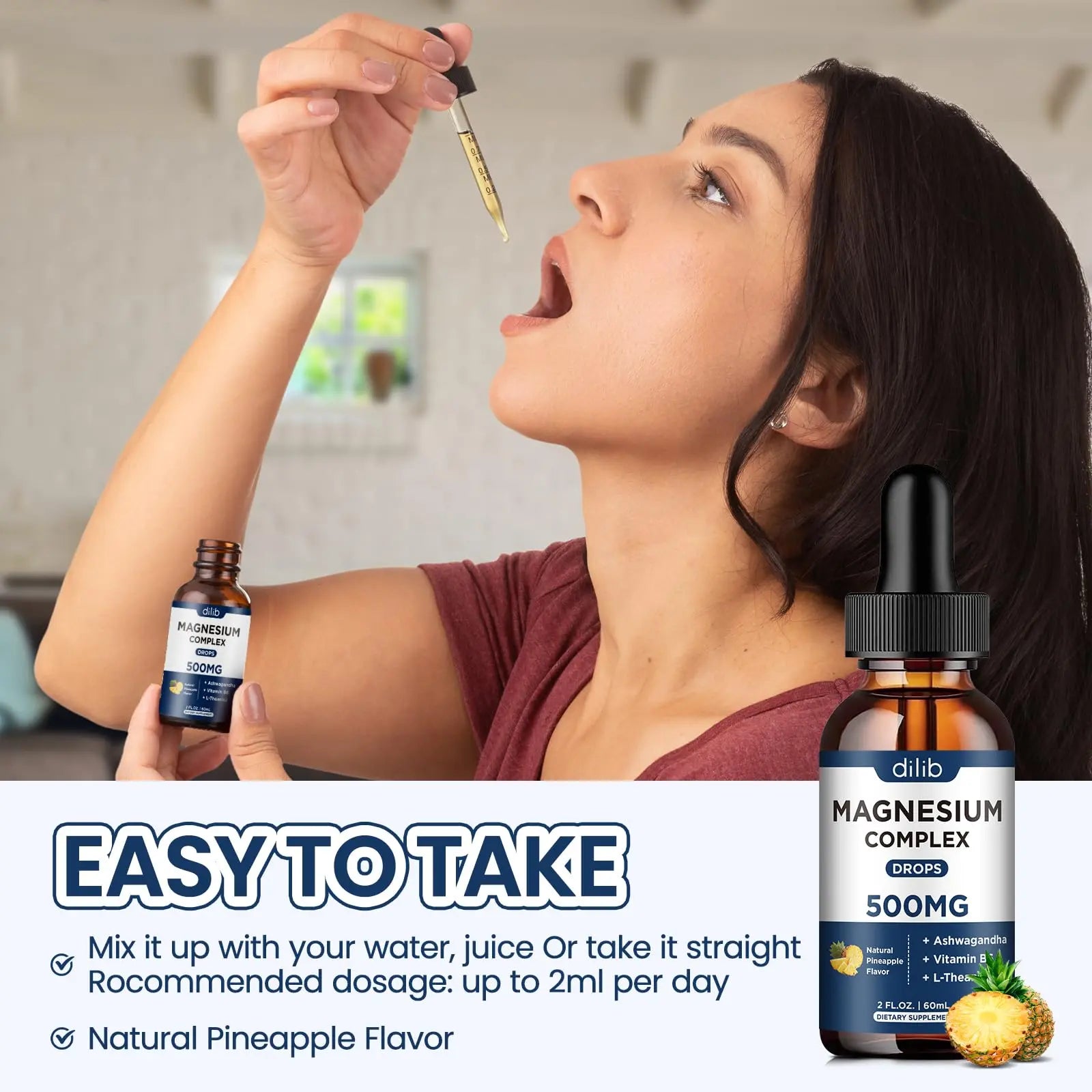 Triple Magnesium Complex Supplement-Magnesium Glycinate, Citrate, Malate Liquid Drops 500mg with Ashwagandha, L-Theanine, Vitamin B6 for Calm, Stress Relief, Sleep, Muscle Support-Pineapple Flavor dilib buy supplements canada