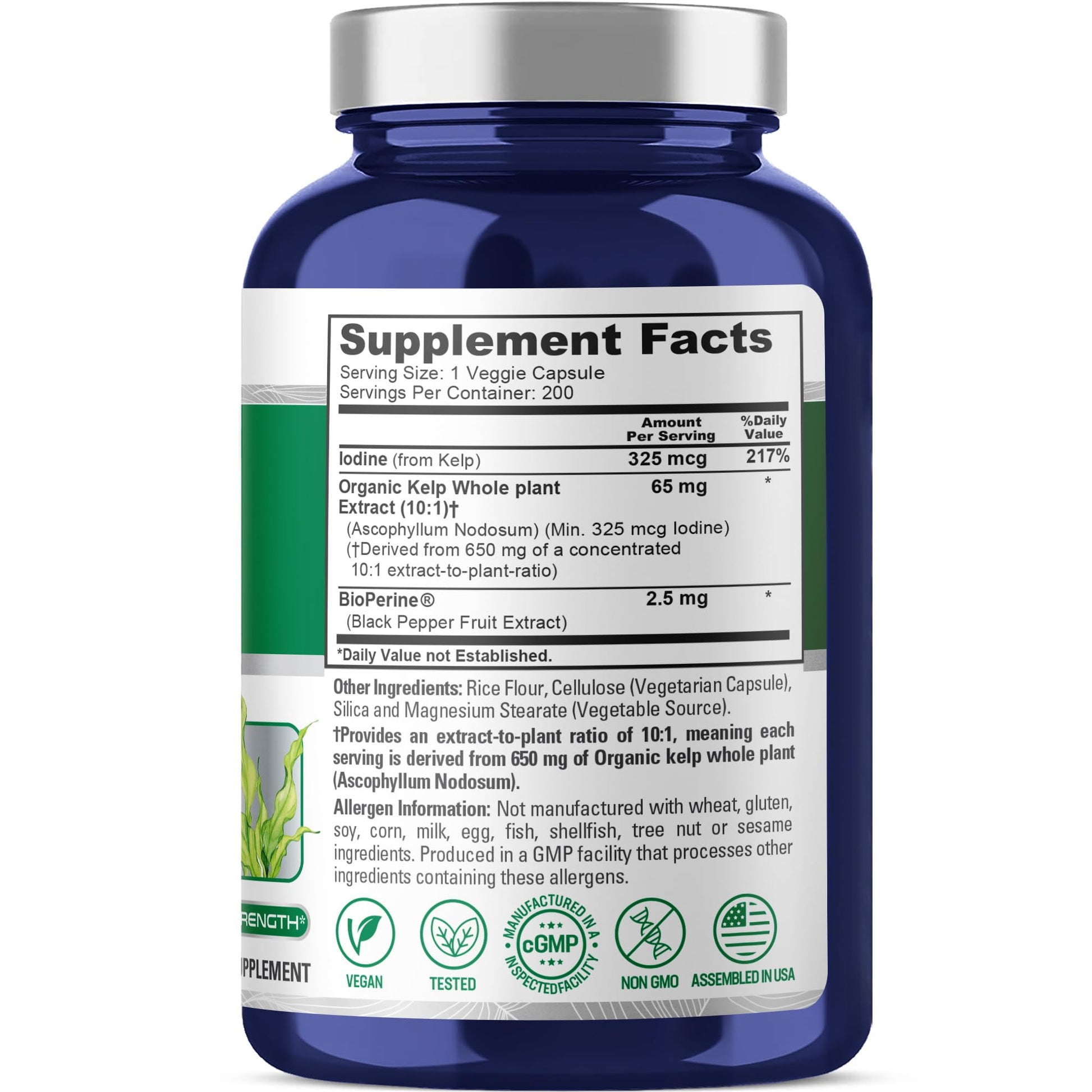 NusaPure Sea Kelp Natural Iodine 325mcg 10:1 Extract, 65 mg Equivalent to 650 mg Capsule 200 Count (Non-GMO, Vegan) NusaPure buy supplements canada