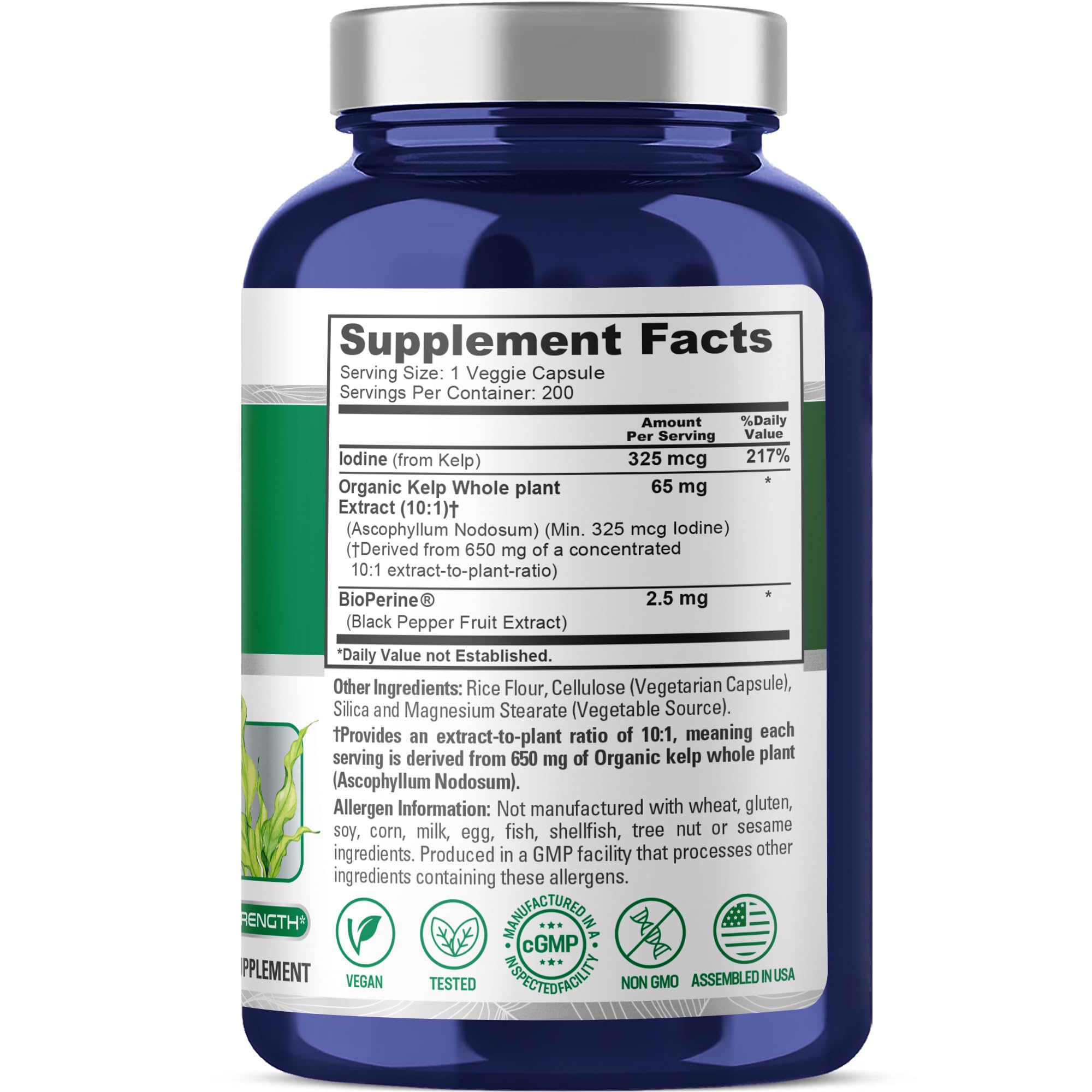NusaPure Sea Kelp Natural Iodine 325mcg 10:1 Extract, 65 mg Equivalent to 650 mg Capsule 200 Count (Non-GMO, Vegan) NusaPure buy supplements canada