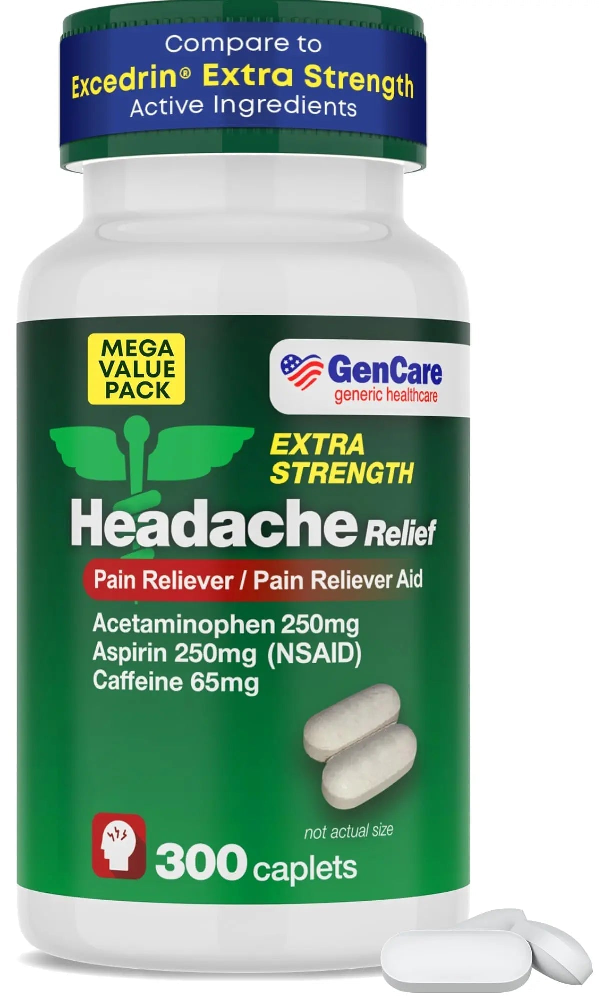 GenCare - Headache Relief Acetaminophen with Aspirin (NSAID) & Caffeine (300 Caplets) Value Pack | Head Pain, Muscle Aches, Back Pain & Body | Generic ExcedrEn Extra Strength GenCare buy supplements canada