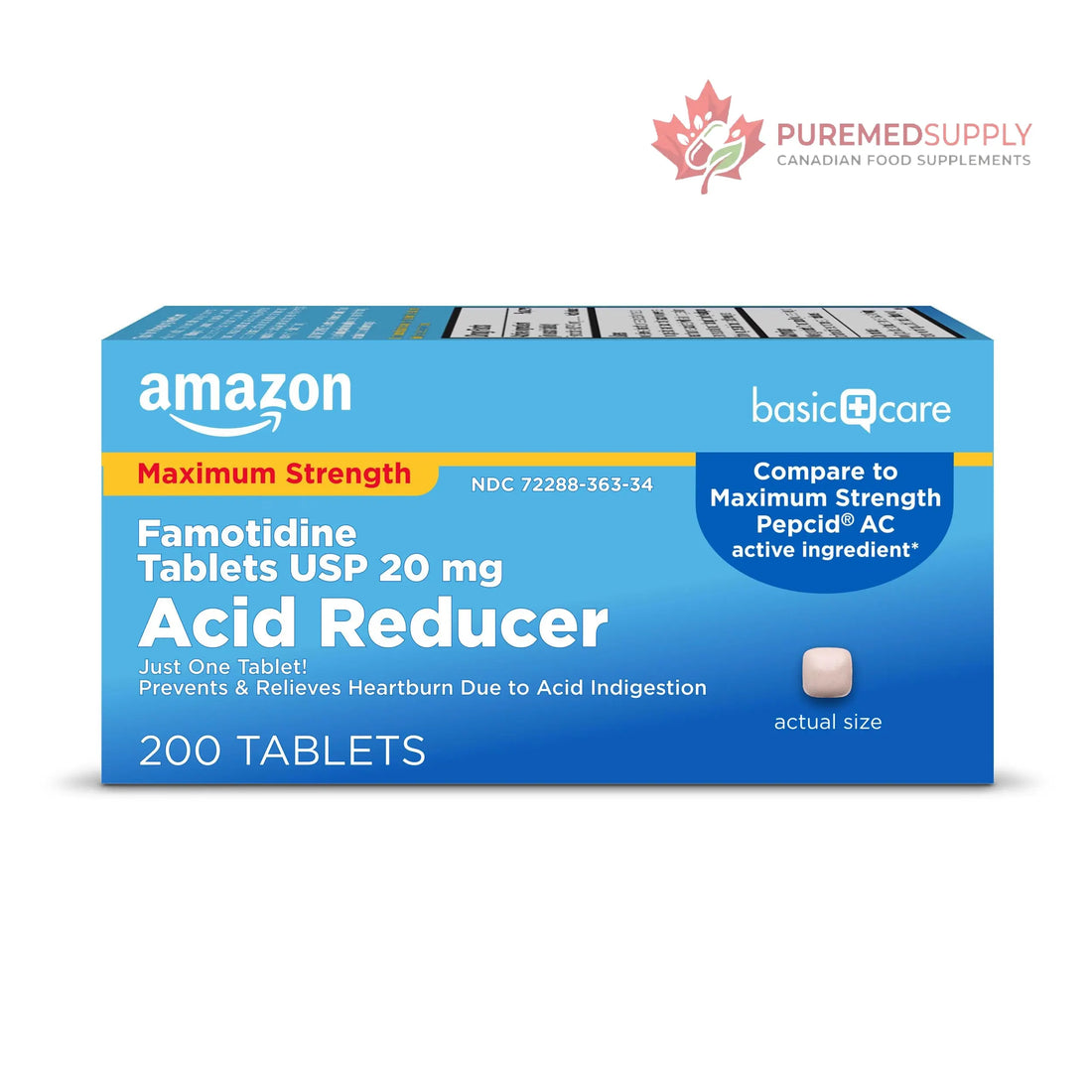 Amazon Basic Care Maximum Strength Famotidine Tablets 20 mg, Acid Reducer for Heartburn Relief, Prevents & Relieves Acid Indigestion, Heartburn Medicine, 12 Hour Protection, 200 Count Amazon Basic Care buy supplements canada